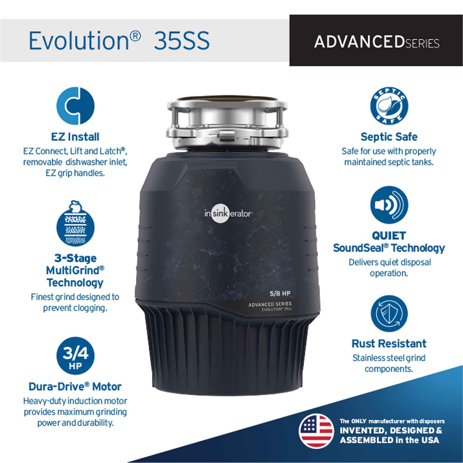 slide 2 of 6, InSinkErator Evolution 35ss Advanced Series Continuous feed 5/8-HP Septic Safe Non-corded Garbage Disposal, 1 ct
