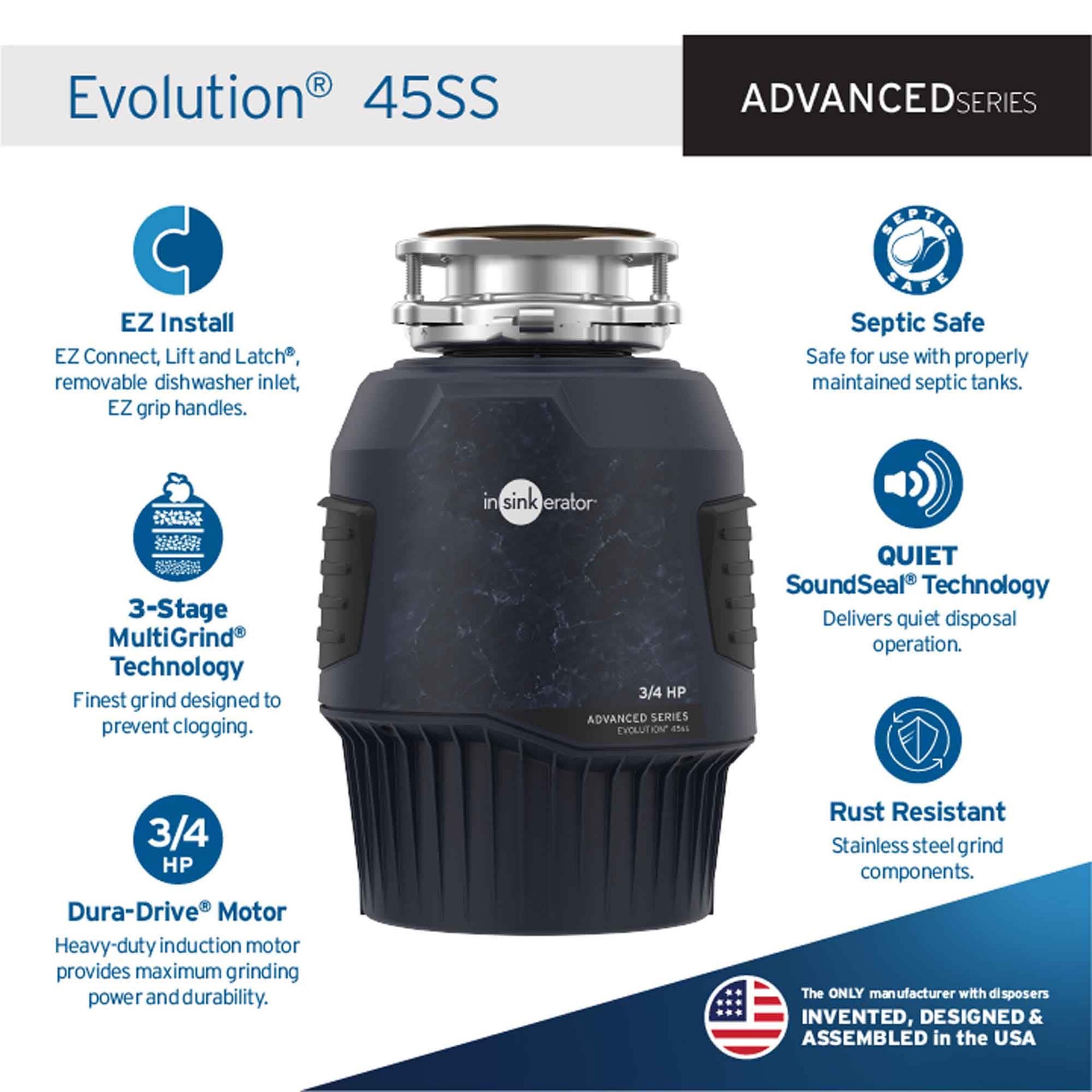 slide 2 of 6, InSinkErator Evolution 45ss Advanced Series Continuous feed 3/4-HP Septic Safe Non-corded Garbage Disposal with Noise Insulation, 1 ct
