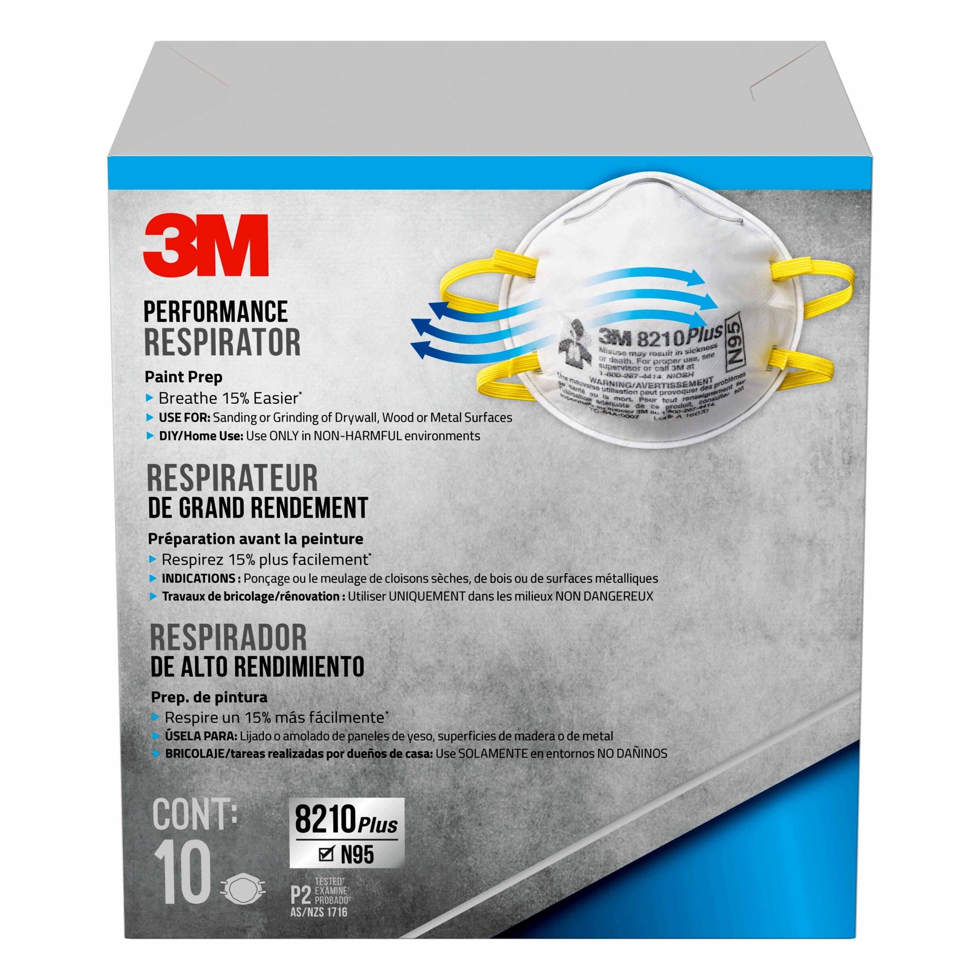 slide 2 of 6, 3M White Disposable N95 Multi-Purpose Non-Valved Respirator 10 -Pack, 1 ct