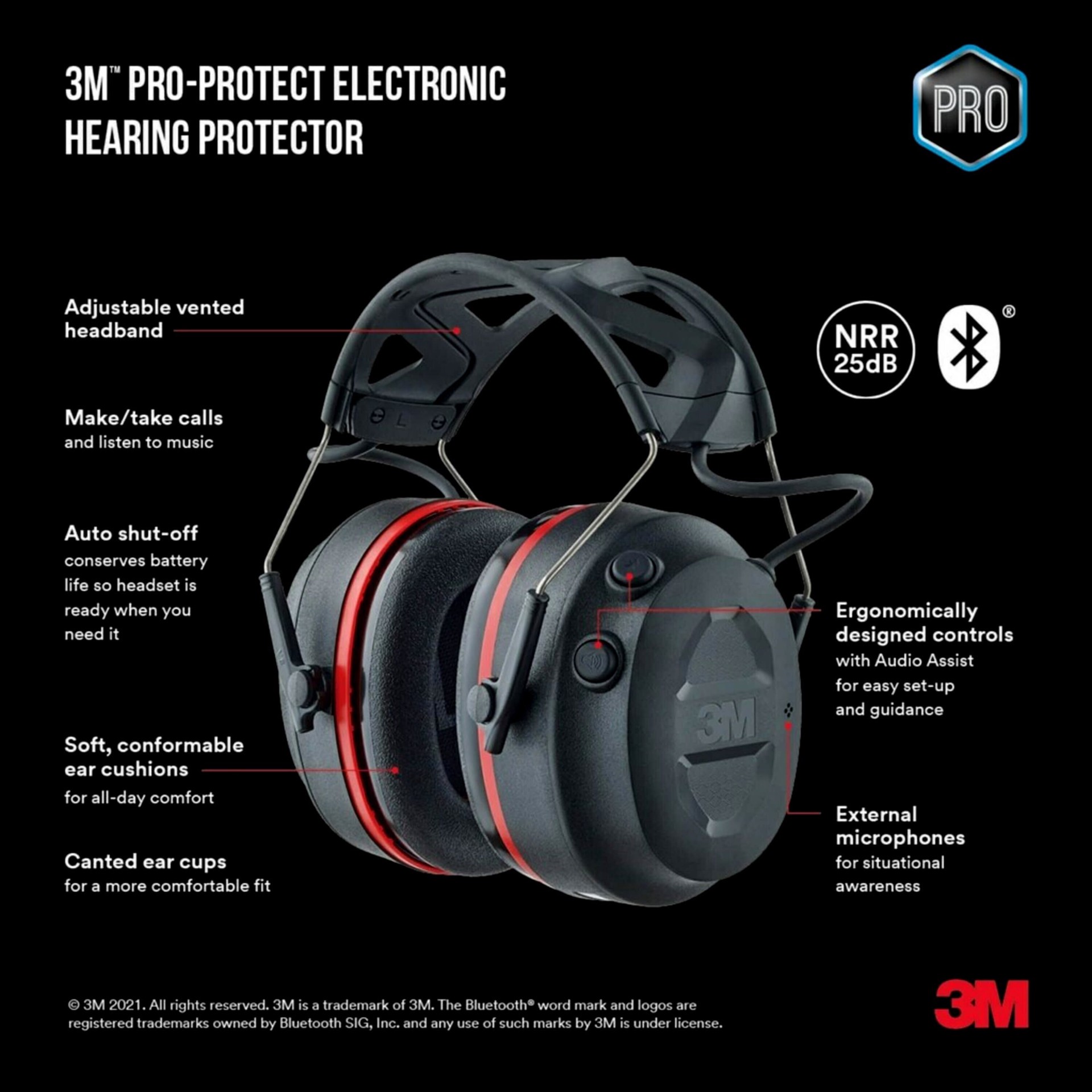 slide 2 of 6, 3M Reusable Cordless Hearing Protection Earmuffs Bluetooth Compatibility 25 dB Noise Reduction Rating, 1 ct