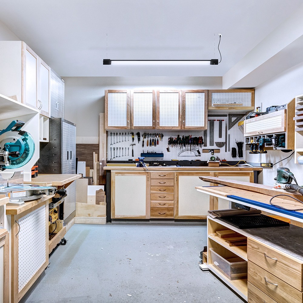 slide 6 of 6, Utilitech 4-ft 7000 Lumens Black LED Flush mount Garage Shop Light, 1 ct