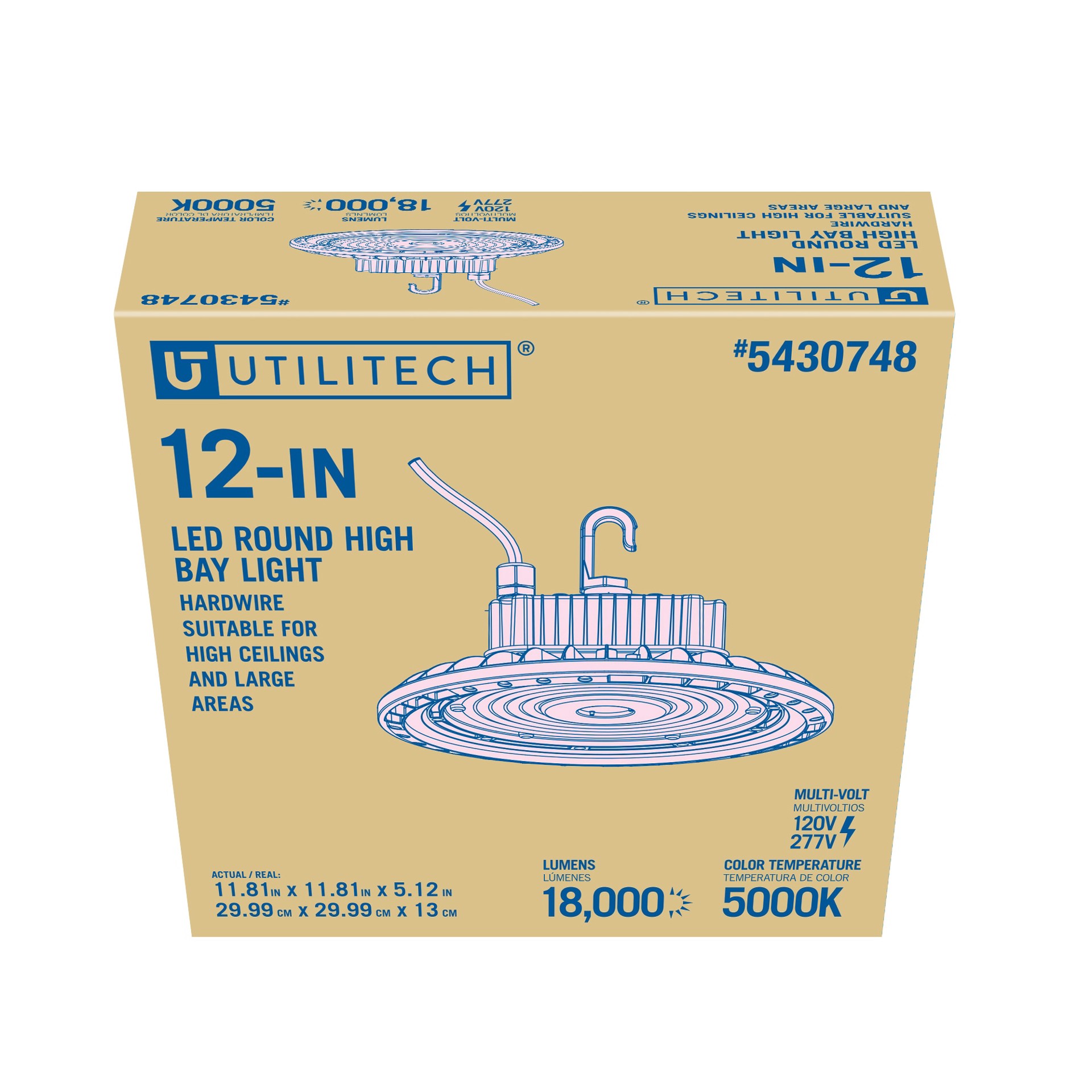 slide 2 of 6, Utilitech 11.81-in x 11.81-in 18000 -Lumen 5000-K Daylight LED High Bay Light, 1 ct
