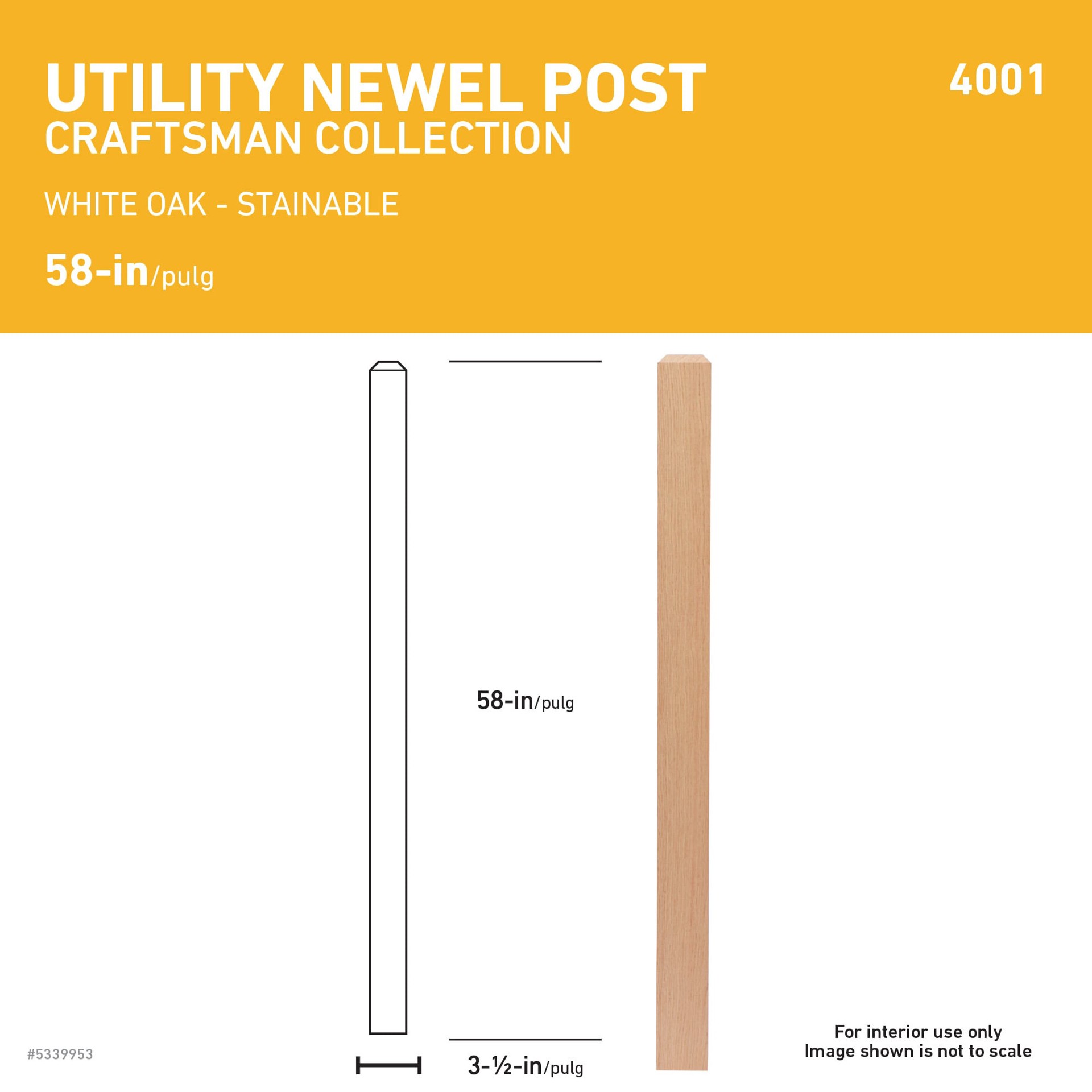 slide 3 of 4, L.J. Smith Stair Systems Clean 58-in x 3.25-in Unfinished White oak Craftsman Intermediate Stair Newel Post, 1 ct