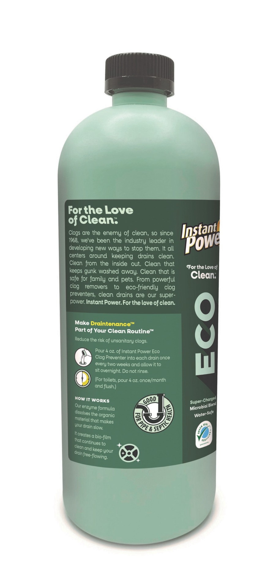 slide 3 of 6, Instant Power ECO Clog Preventer 32 Fluid ounce(s) Drain Cleaner Pour bottle, 1 ct