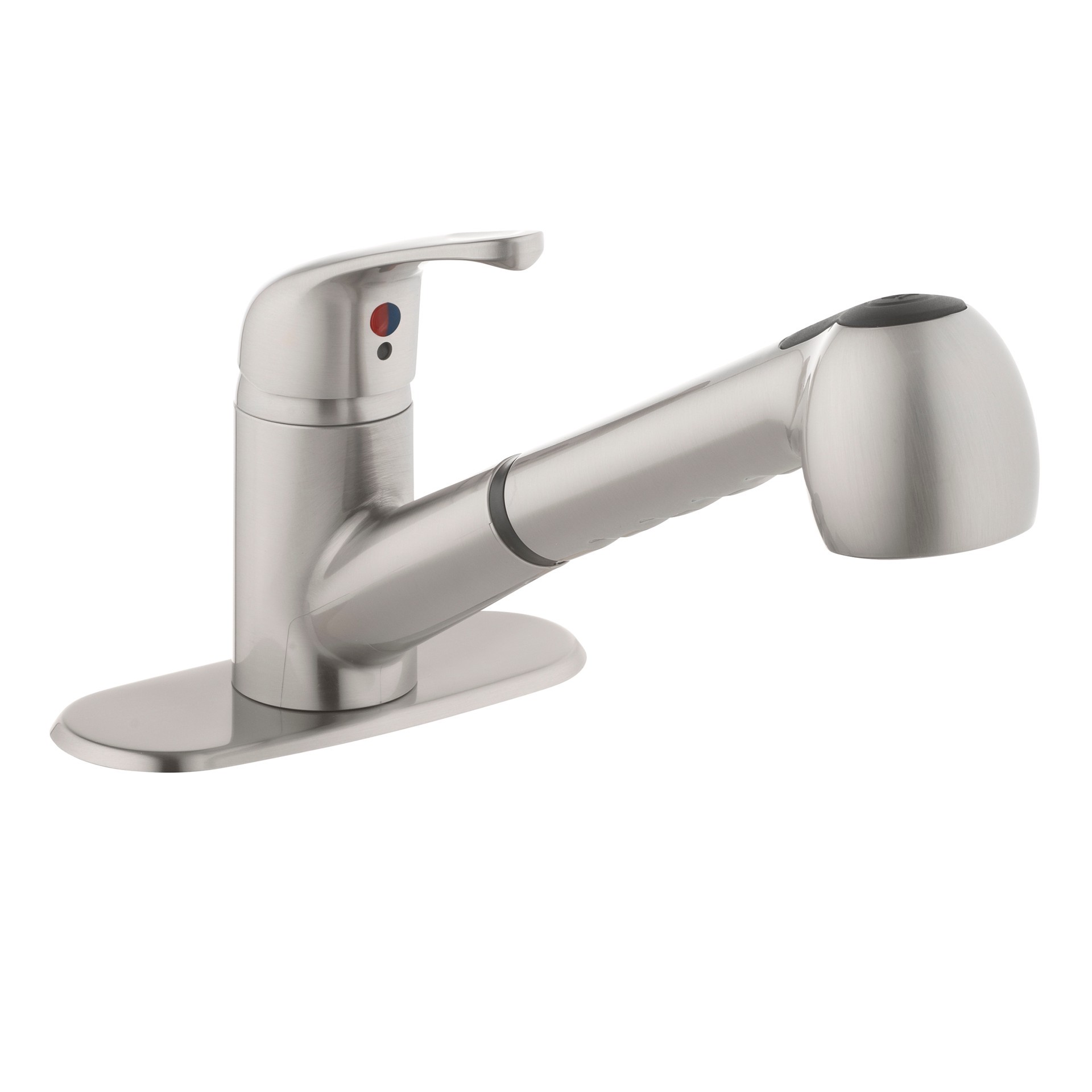 slide 4 of 6, Project Source Stainless Steel 1-handle Deck-mount Utility Faucet with Pulldown Sprayer, 1 ct