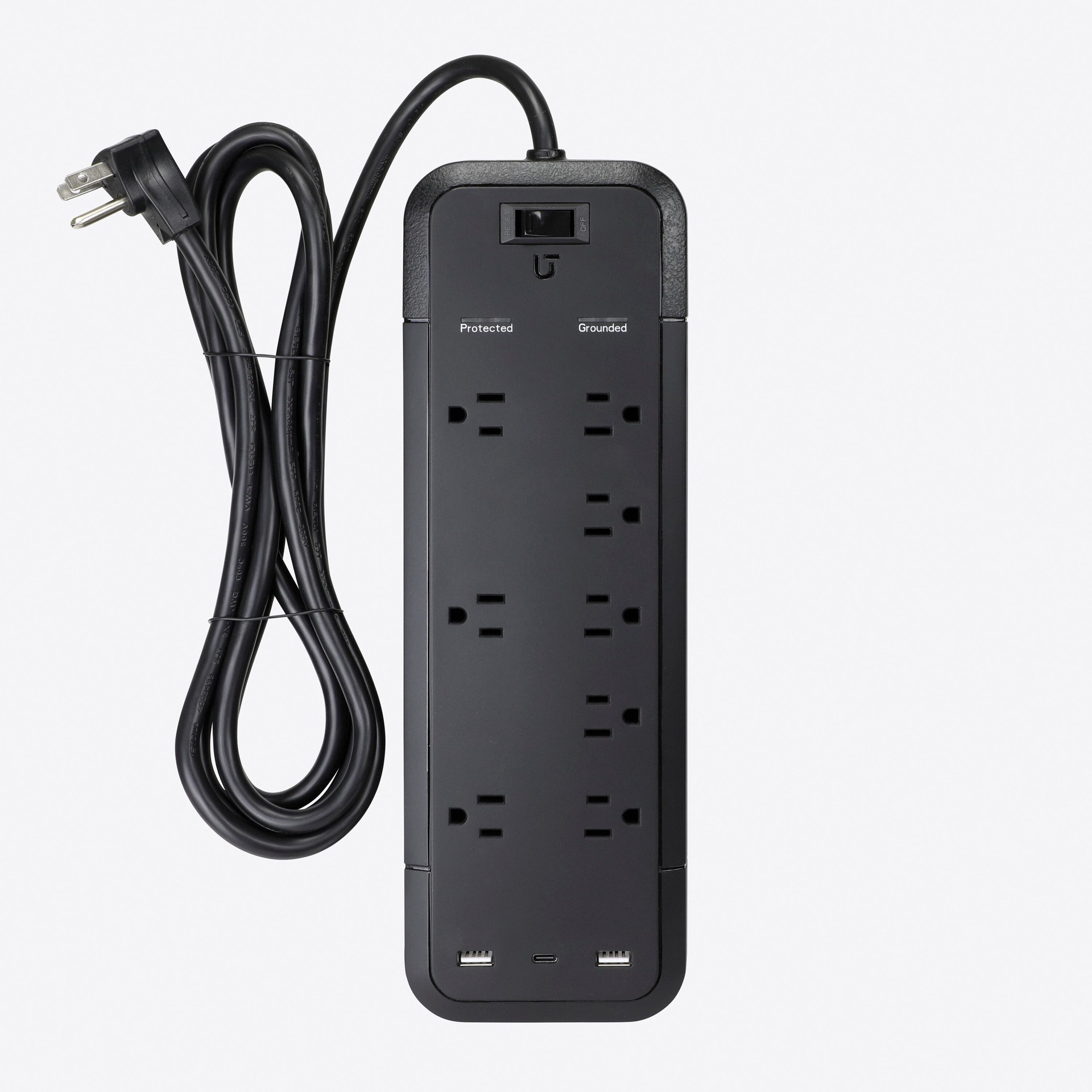 slide 2 of 5, Utilitech 8-ft Surge 8 -Outlet 3600 Joules 1875 -Watts 1000VA Black Indoor USB AC Surge Protector, 1 ct