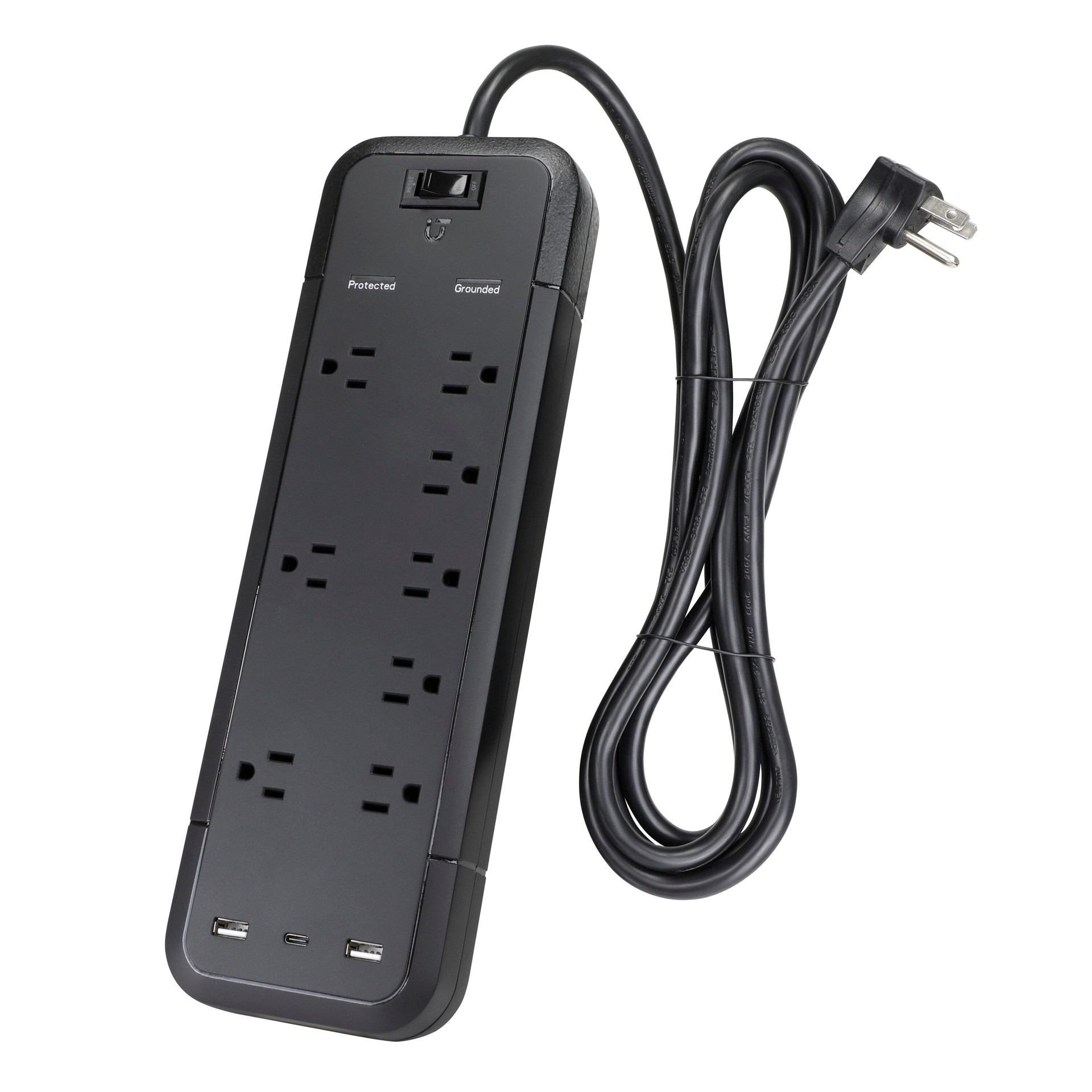 slide 3 of 5, Utilitech 8-ft Surge 8 -Outlet 3600 Joules 1875 -Watts 1000VA Black Indoor USB AC Surge Protector, 1 ct