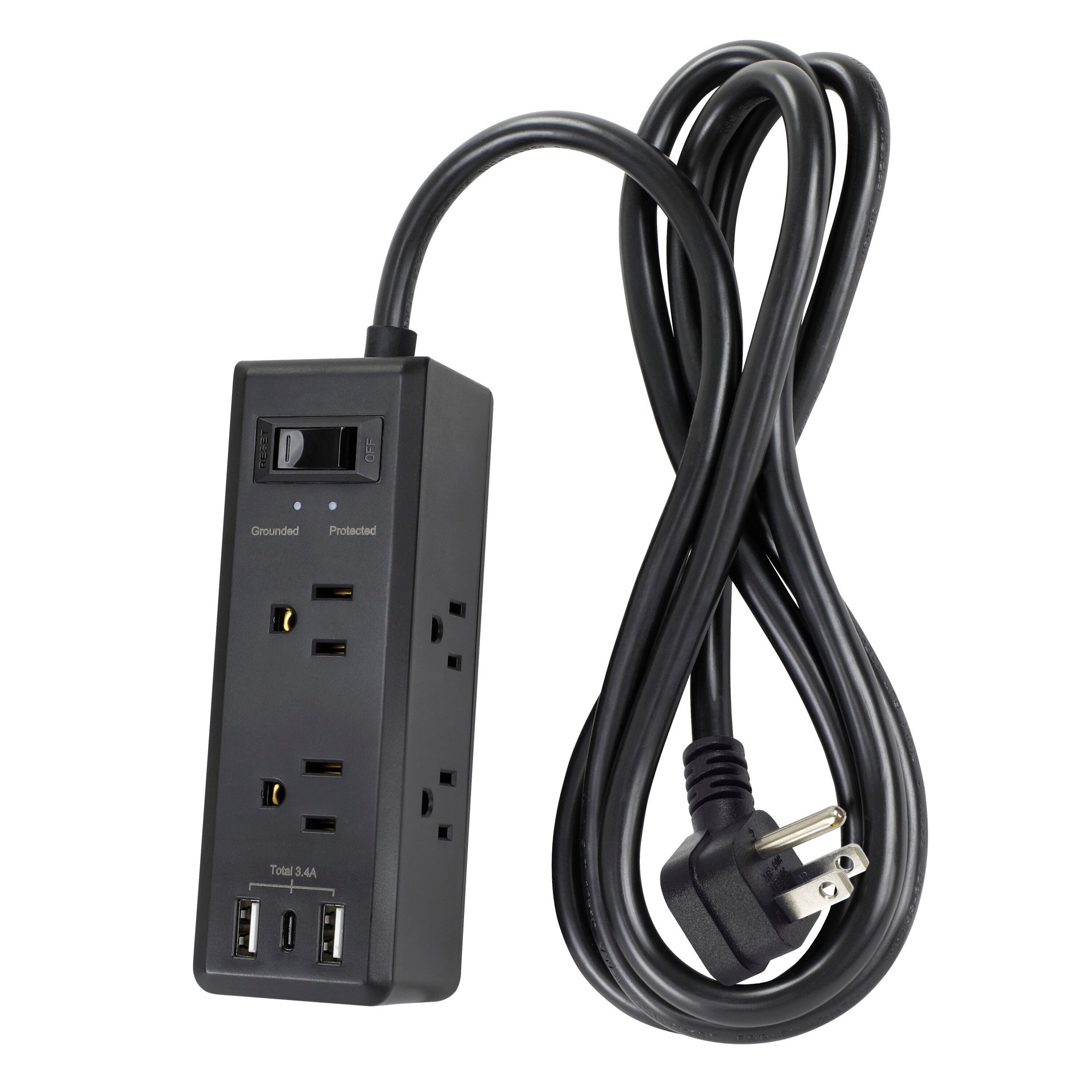 slide 3 of 5, Utilitech 6-ft Surge Protection 6 -Outlet 600 Joules 1875 -Watts 1100VA Black Indoor USB AC Surge Protector, 1 ct