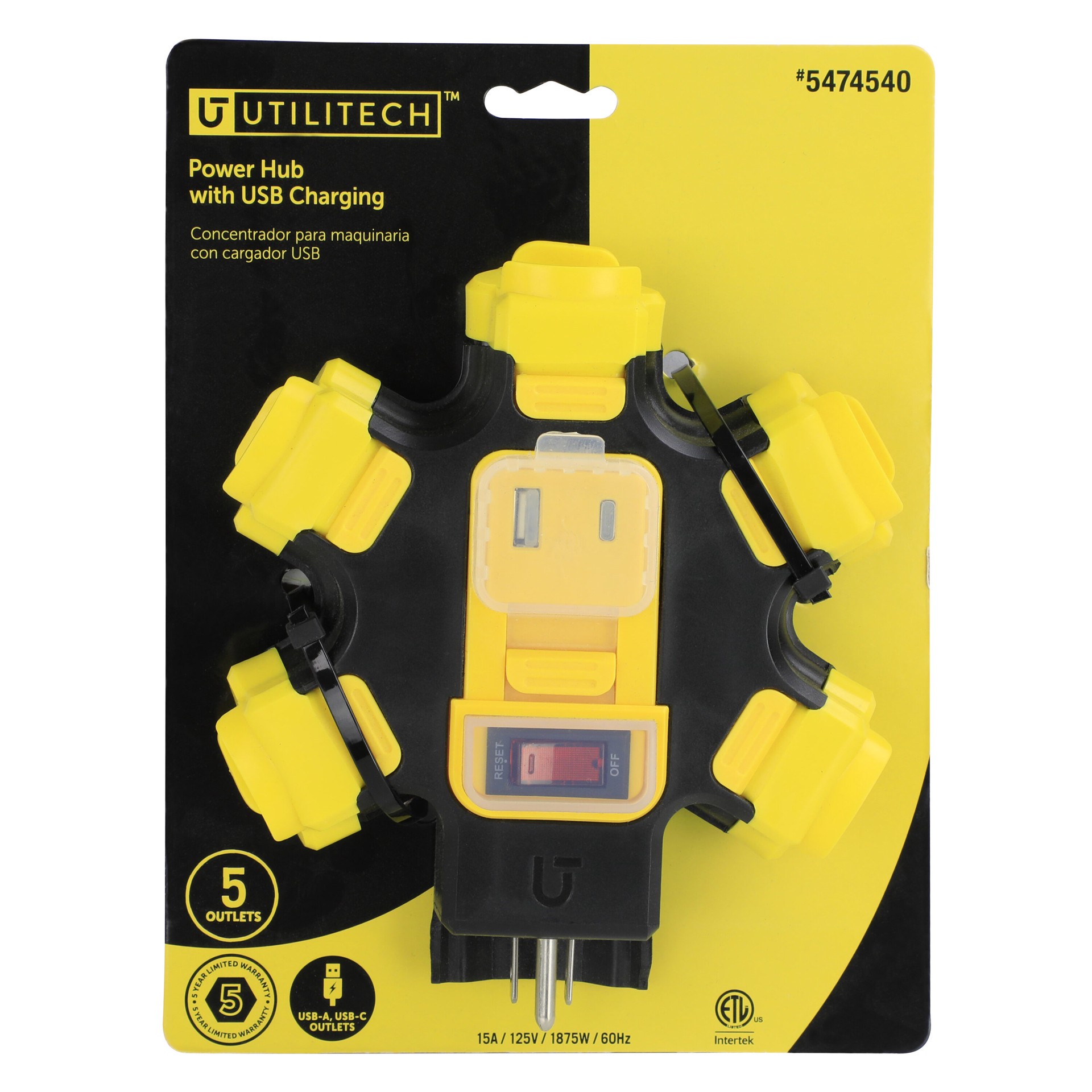 slide 1 of 4, Utilitech Power Hub 5 -Outlet 1875 -Watts Multiple colors/finishes Indoor and outdoor USB AC Surge Protector, 1 ct