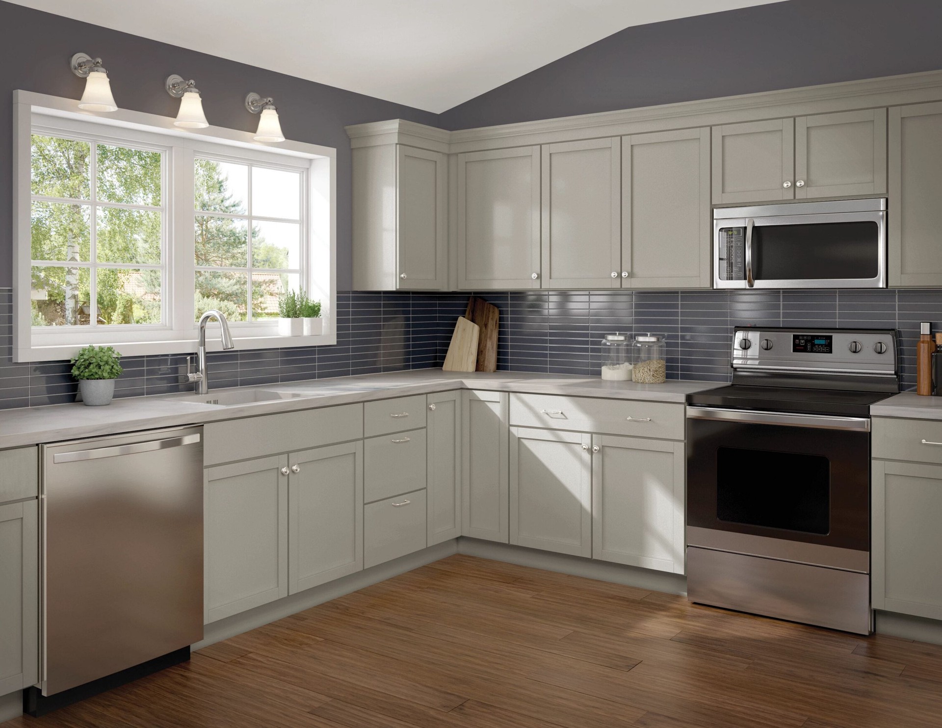 slide 5 of 6, Project Source Burlington 30-in W x 12-in H x 12-in D Gray Wall Fully Assembled Cabinet Recessed Panel Shaker, 1 ct