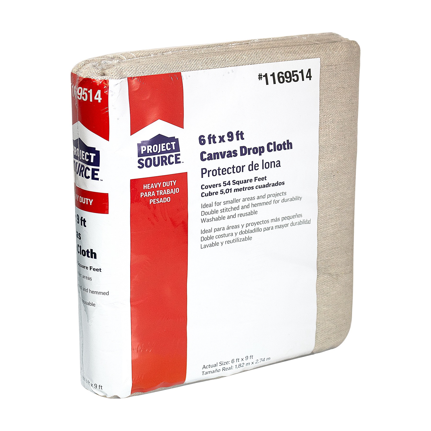 slide 1 of 6, Project Source Heavy Duty Canvas 8-oz 6-ft x 9-ft Drop Cloth, 1 ct