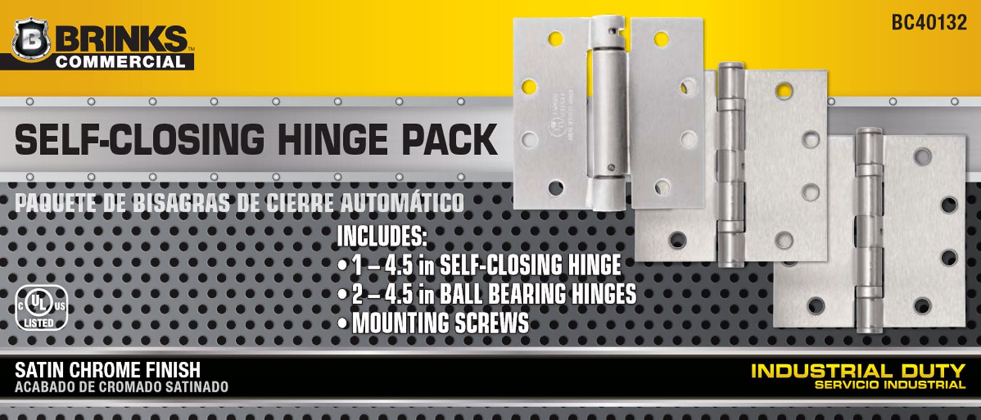 slide 3 of 6, BRINKS COMMERCIAL Industrial Duty 4-1/2-in H Square Satin Chrome Self closing Interior/Exterior Door Hinge 3 -Pack, 1 ct