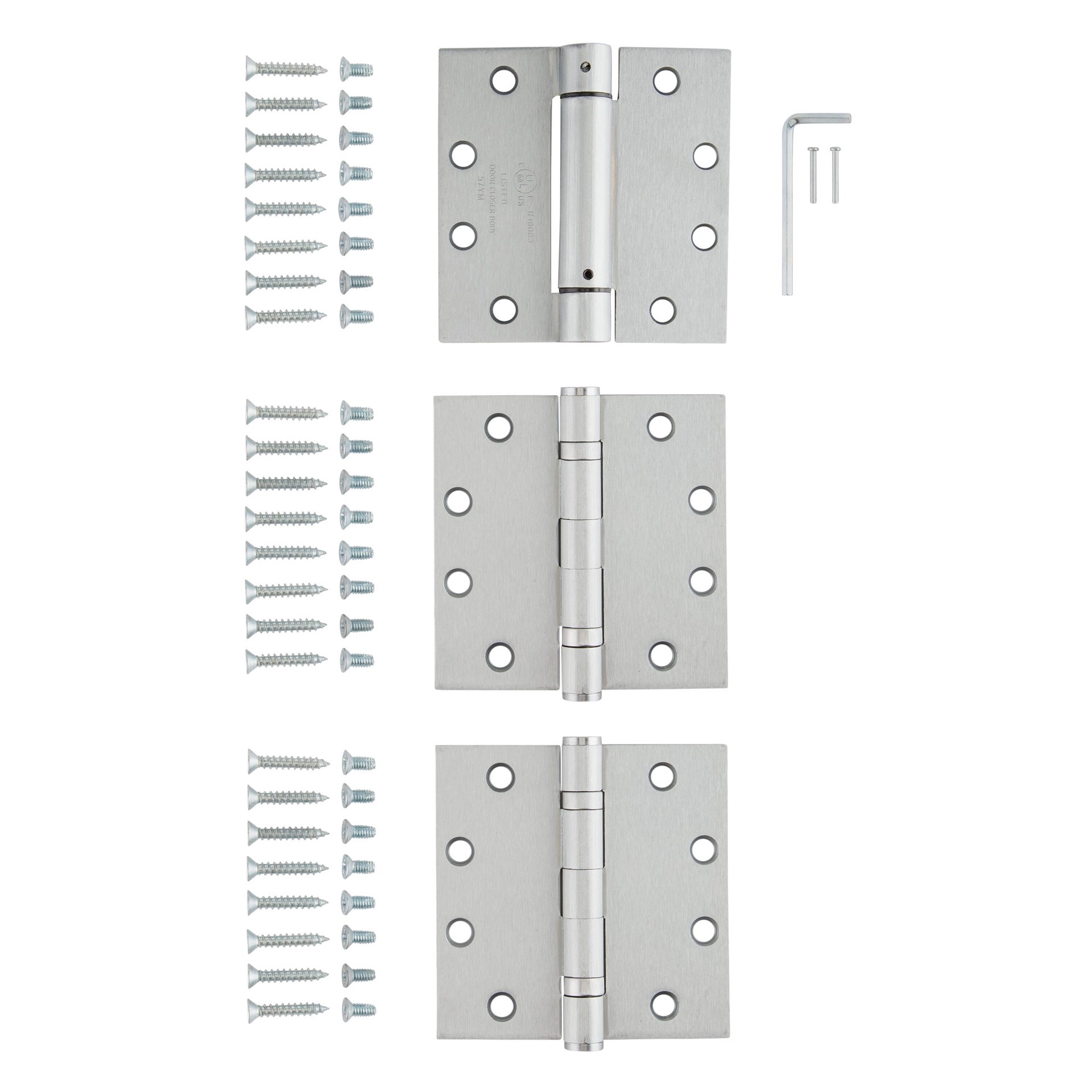 slide 6 of 6, BRINKS COMMERCIAL Industrial Duty 4-1/2-in H Square Satin Chrome Self closing Interior/Exterior Door Hinge 3 -Pack, 1 ct