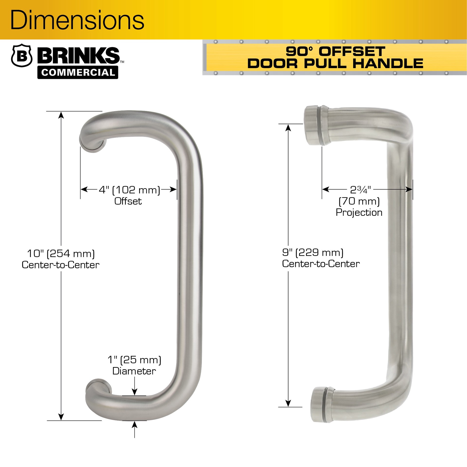 slide 3 of 6, BRINKS COMMERCIAL Commercial 10" Offset Door Pull Stainless Steel Steel Commercial, 1 ct