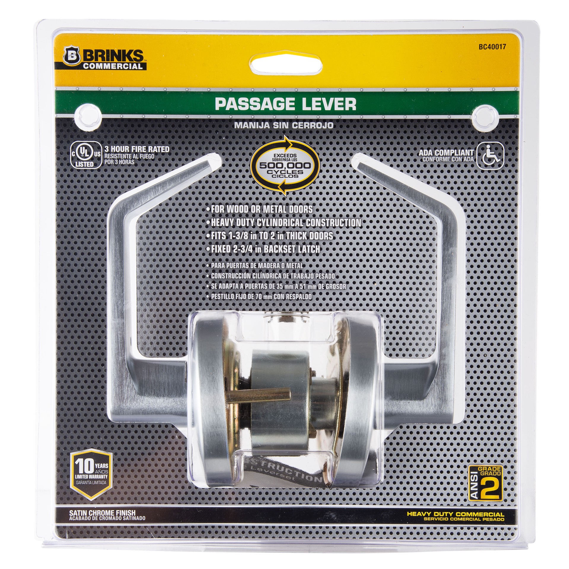 slide 1 of 6, BRINKS COMMERCIAL Heavy Duty Commercial Lever Satin Chrome Interior Hall/Closet Passage Door Handle, 1 ct