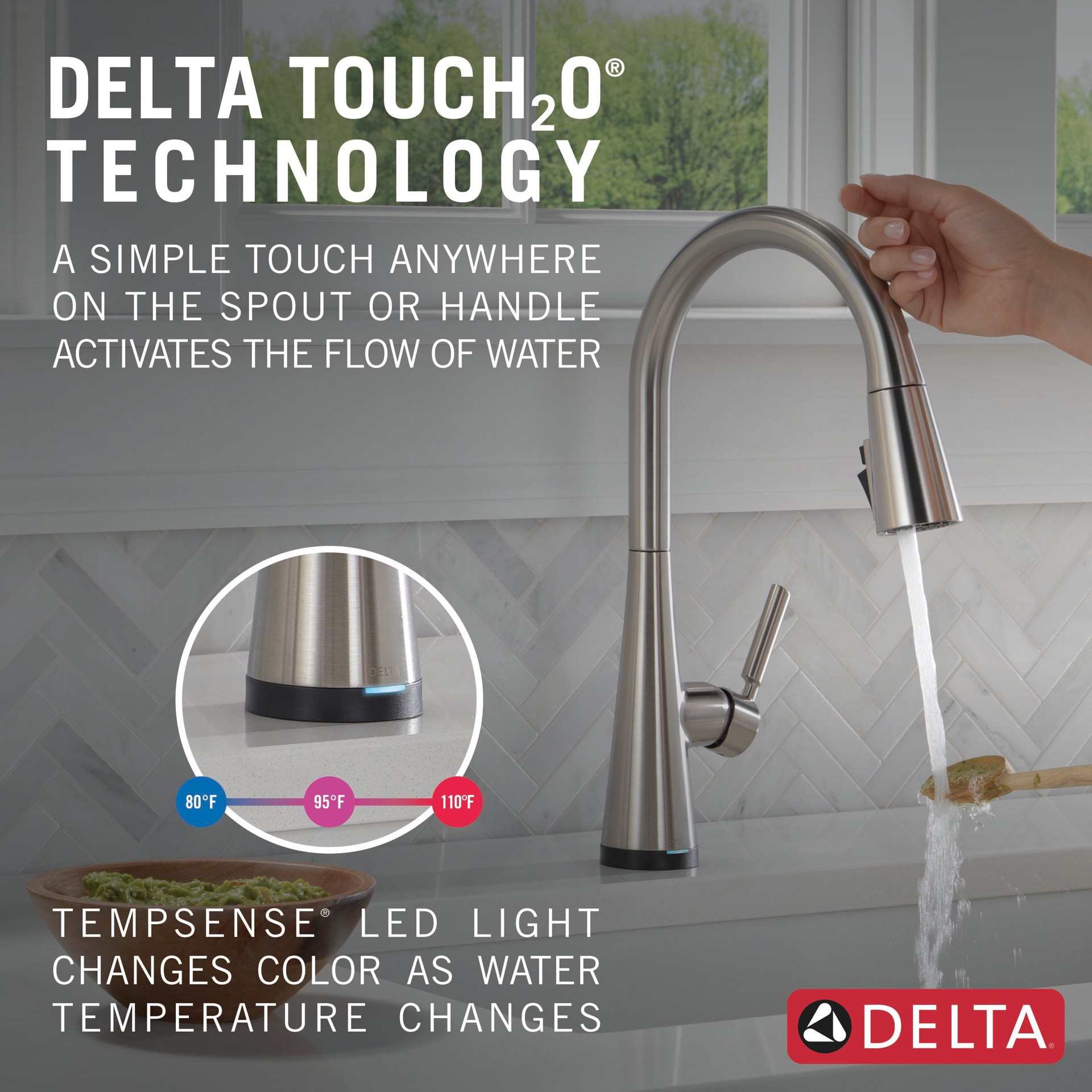 slide 3 of 6, Delta Kylo Touch2O Stainless Steel Single Handle Deck-mount Touch-on Pull-down Kitchen Faucet with Sprayer (Includes Deck Plate), 1 ct