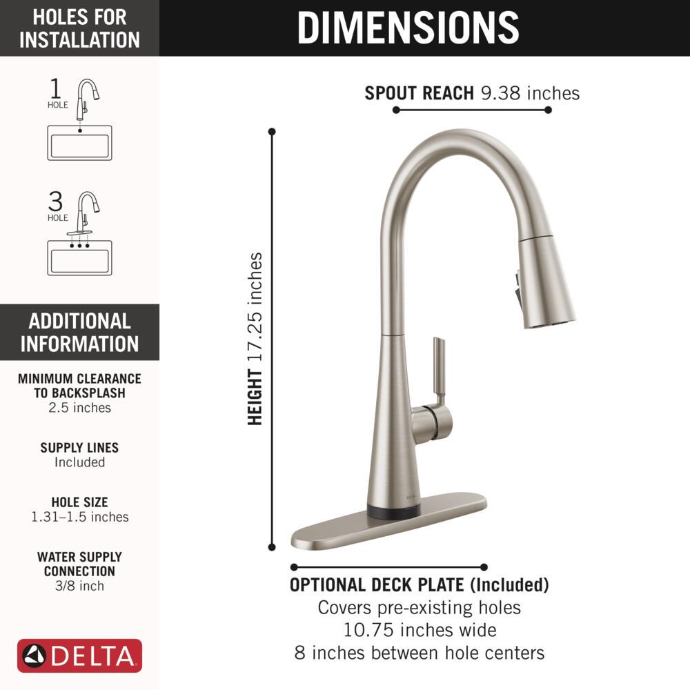 slide 6 of 6, Delta Kylo Touch2O Stainless Steel Single Handle Deck-mount Touch-on Pull-down Kitchen Faucet with Sprayer (Includes Deck Plate), 1 ct