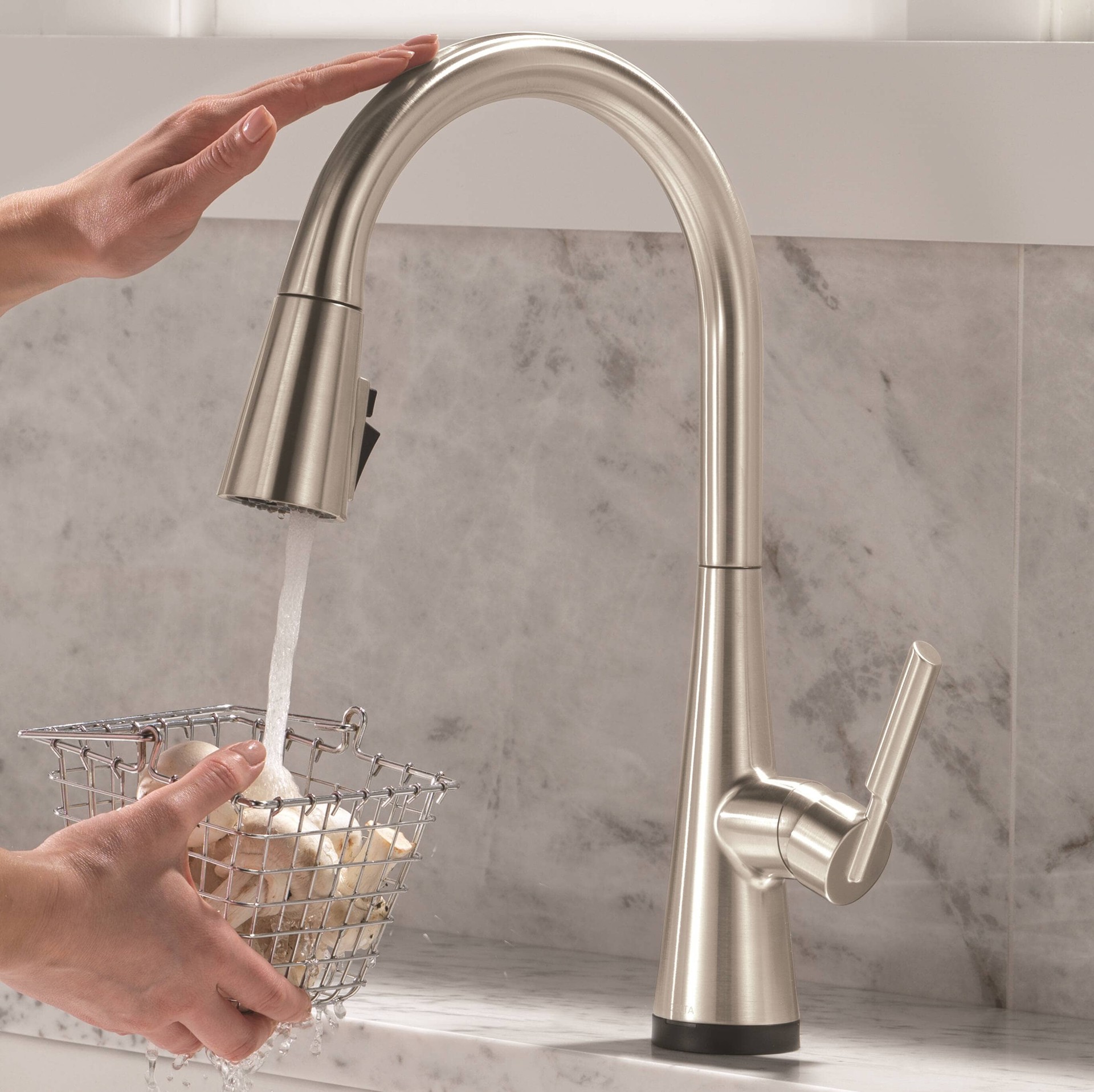 slide 1 of 6, Delta Kylo Touch2O Stainless Steel Single Handle Deck-mount Touch-on Pull-down Kitchen Faucet with Sprayer (Includes Deck Plate), 1 ct