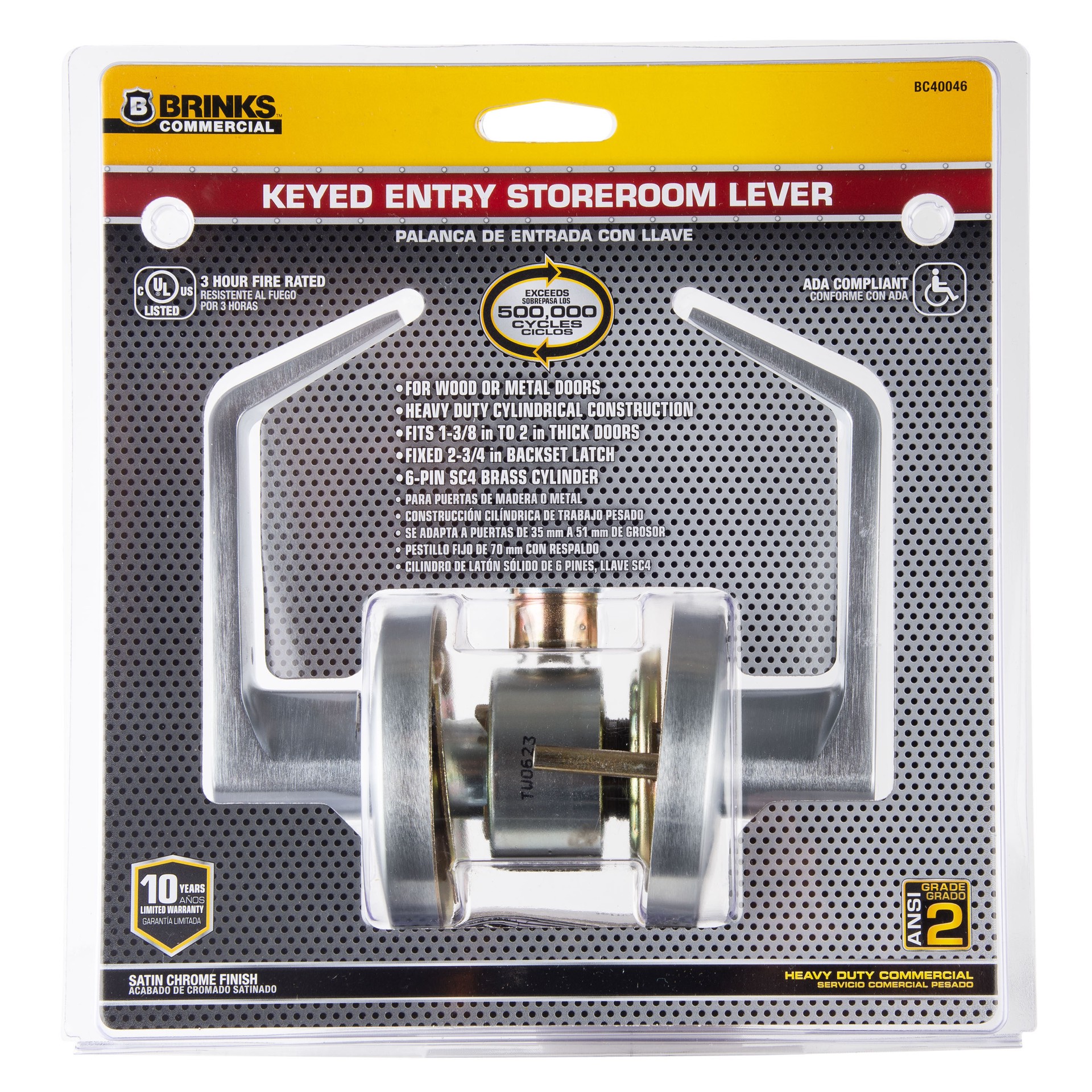 slide 1 of 6, BRINKS COMMERCIAL Heavy Duty Commercial Lever Satin Chrome Interior/Exterior Hall/Closet Storeroom Door Handle, 1 ct