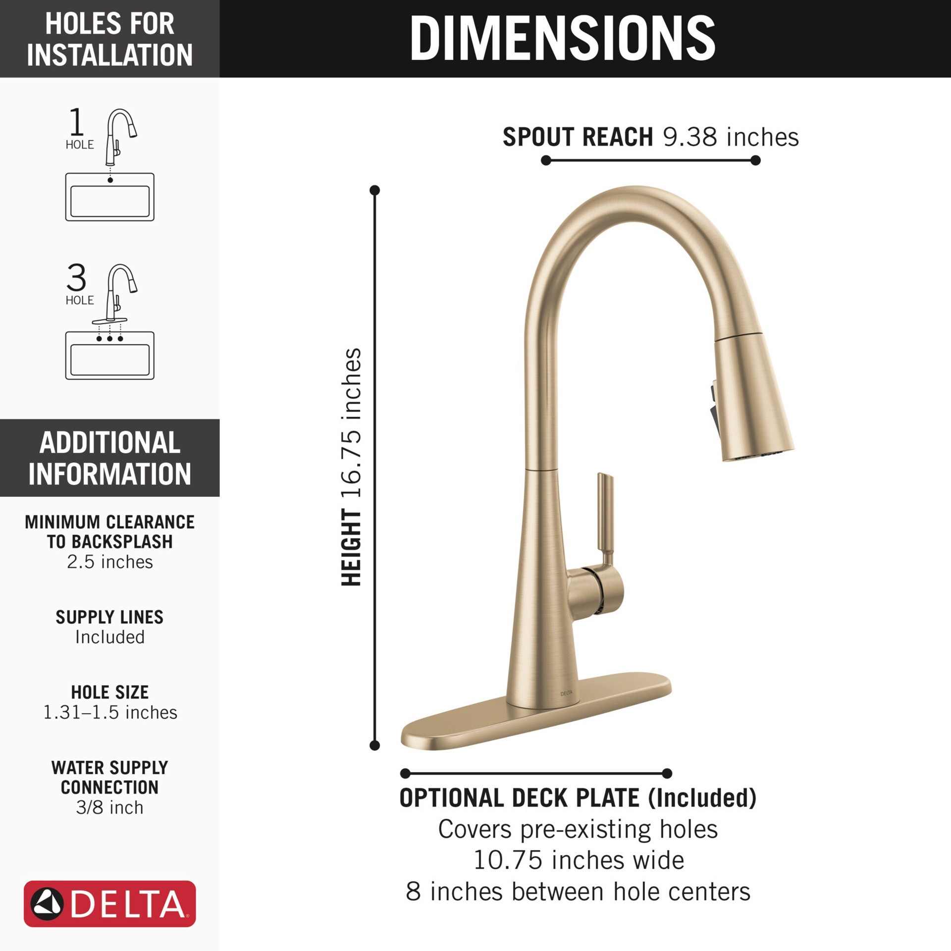 slide 5 of 6, Delta Kylo Gold Champagne Bronze Single Handle Deck-mount Pull-down Kitchen Faucet with Sprayer (Includes Deck Plate), 1 ct