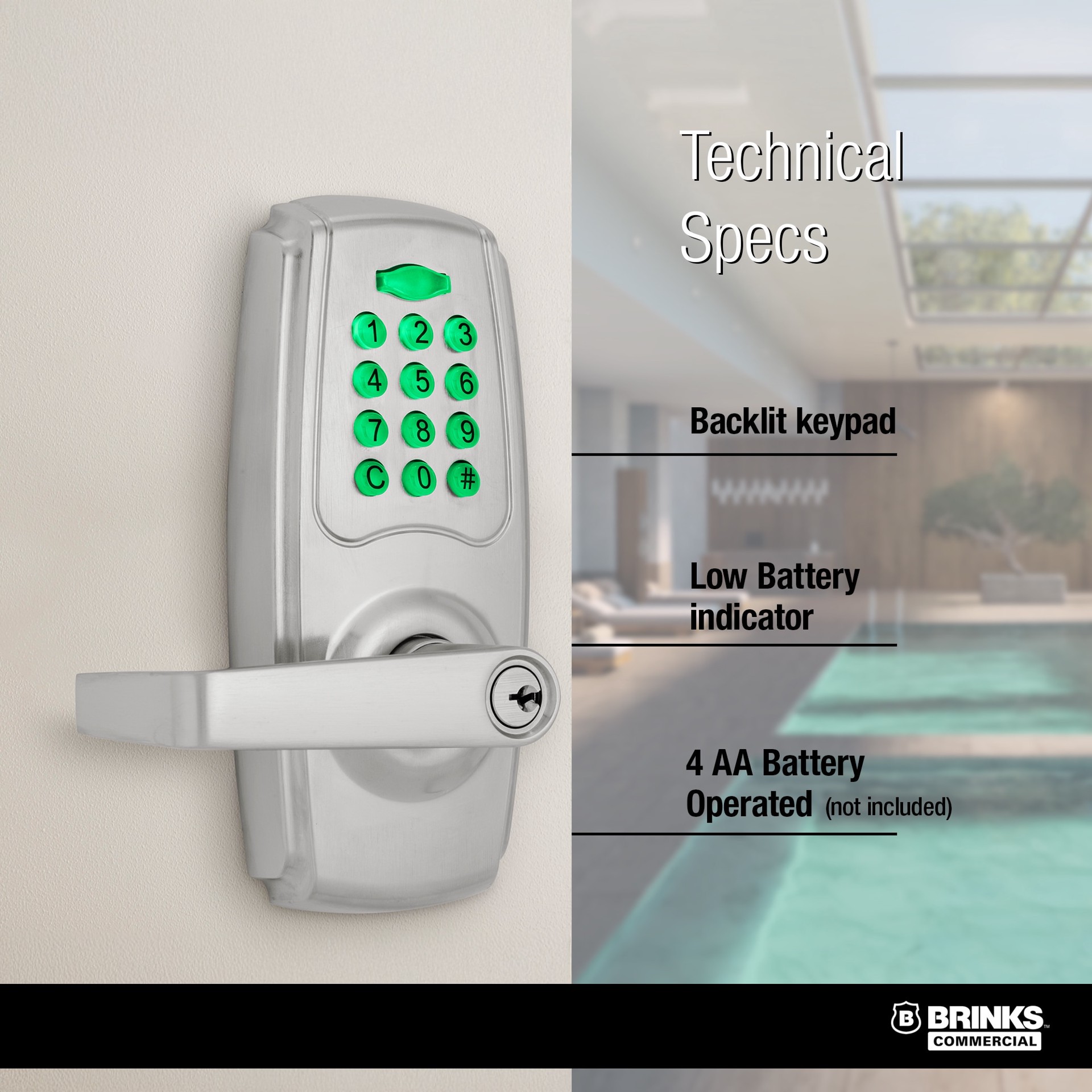 slide 5 of 6, BRINKS COMMERCIAL Keyless Entry Door Lock Satin Chrome Keypad Electronic Handle Lock, 1 ct