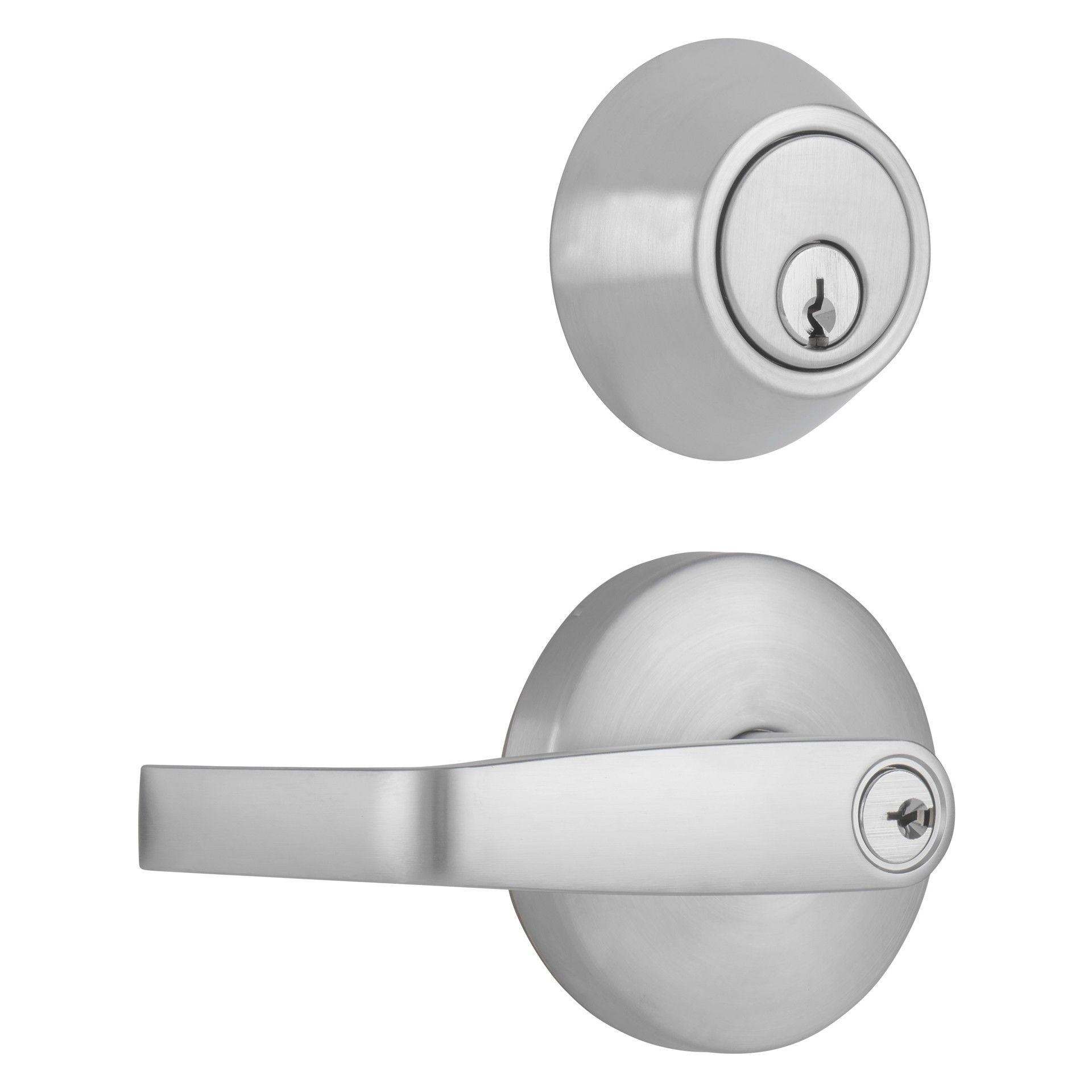 slide 2 of 6, BRINKS COMMERCIAL Heavy Duty Commercial Lever Satin Chrome Single-Cylinder Exterior Keyed Entry Door Handle Combo Pack 2 -Pack, 1 ct