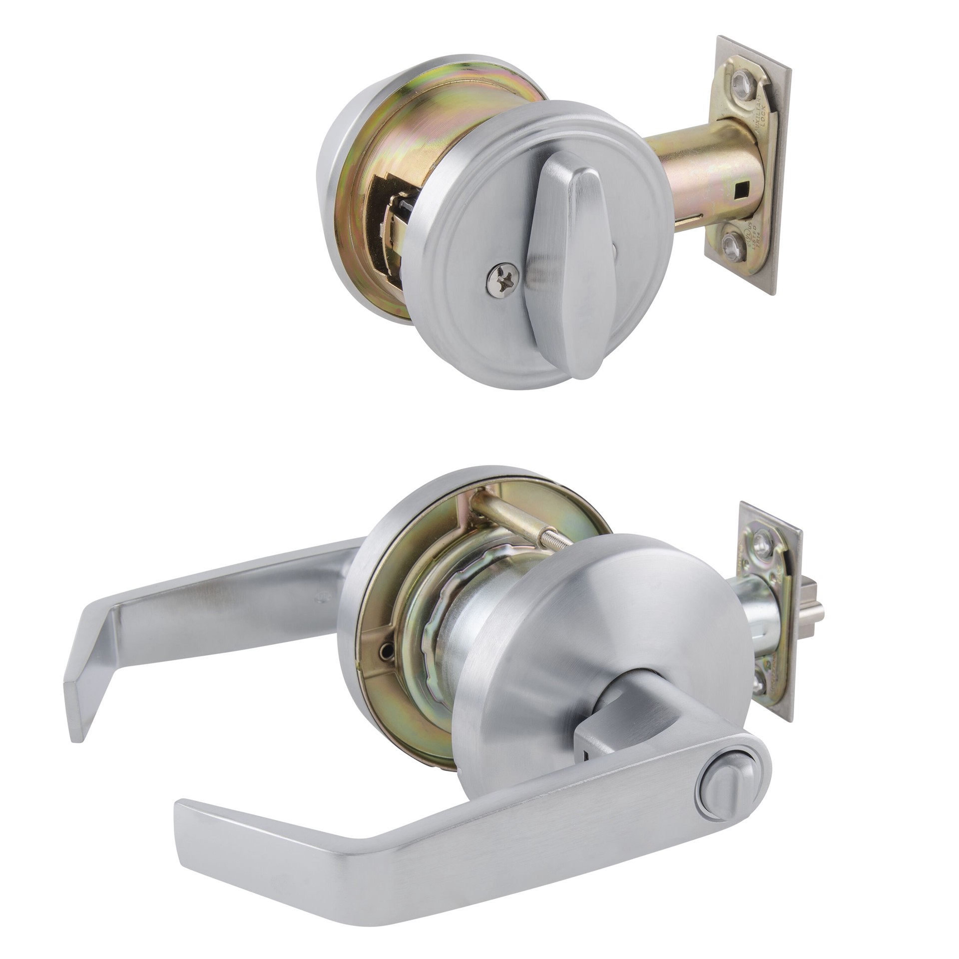 slide 4 of 6, BRINKS COMMERCIAL Heavy Duty Commercial Lever Satin Chrome Single-Cylinder Exterior Keyed Entry Door Handle Combo Pack 2 -Pack, 1 ct