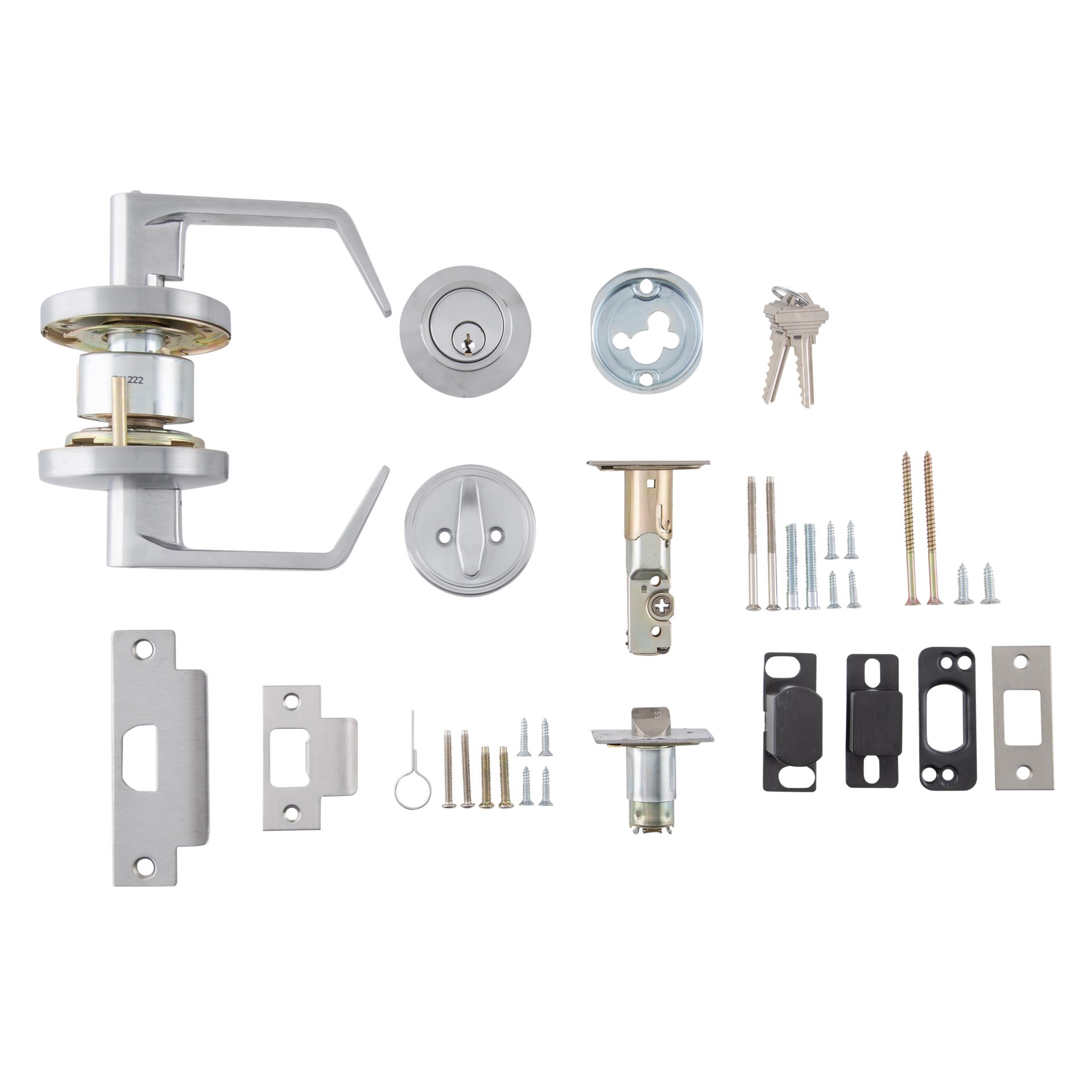 slide 5 of 6, BRINKS COMMERCIAL Heavy Duty Commercial Lever Satin Chrome Single-Cylinder Exterior Keyed Entry Door Handle Combo Pack 2 -Pack, 1 ct