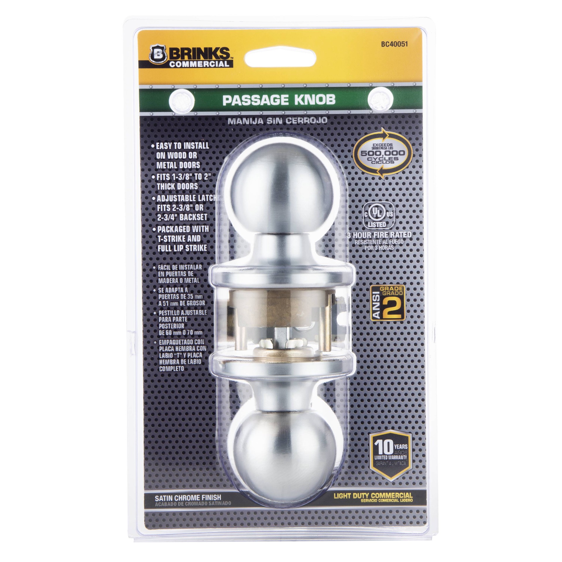 slide 1 of 6, BRINKS COMMERCIAL Satin Chrome Interior Hall/Closet Passage Door Knob, 1 ct