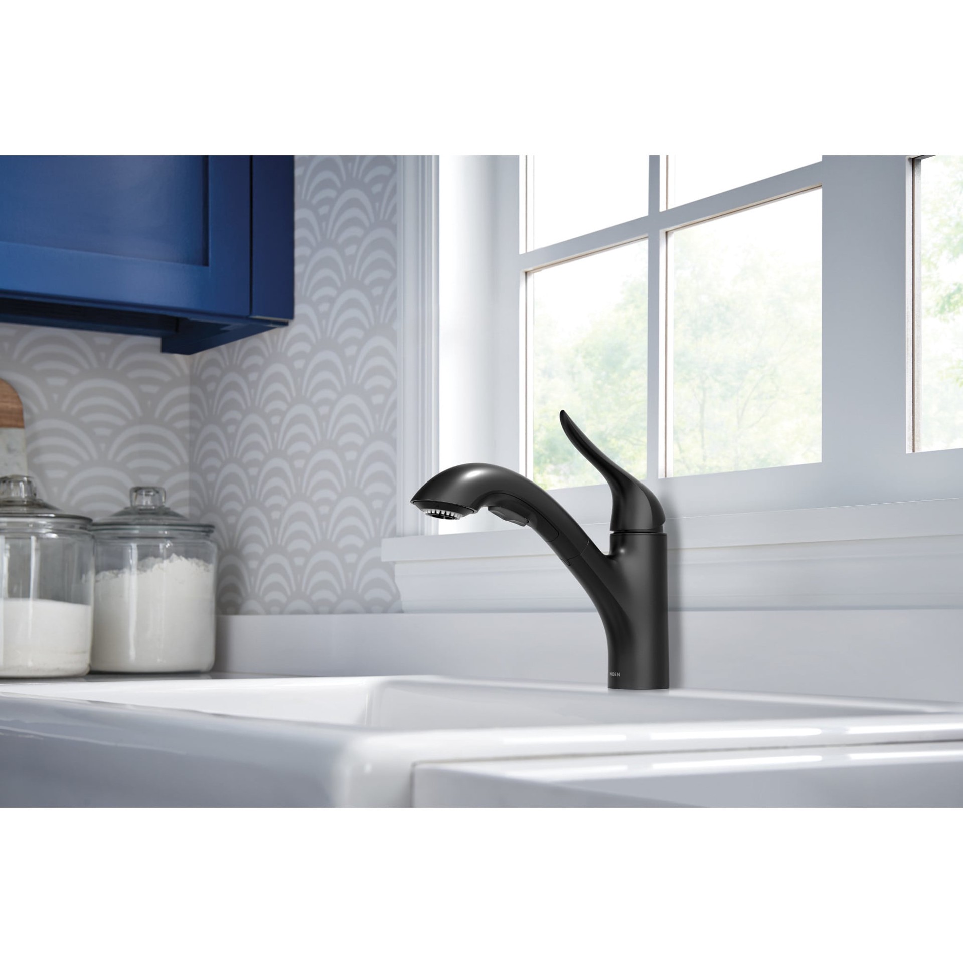 slide 6 of 6, Moen Koa Matte Black Single Handle Deck-mount Pull-out Kitchen Faucet with Sprayer (Includes Deck Plate), 1 ct