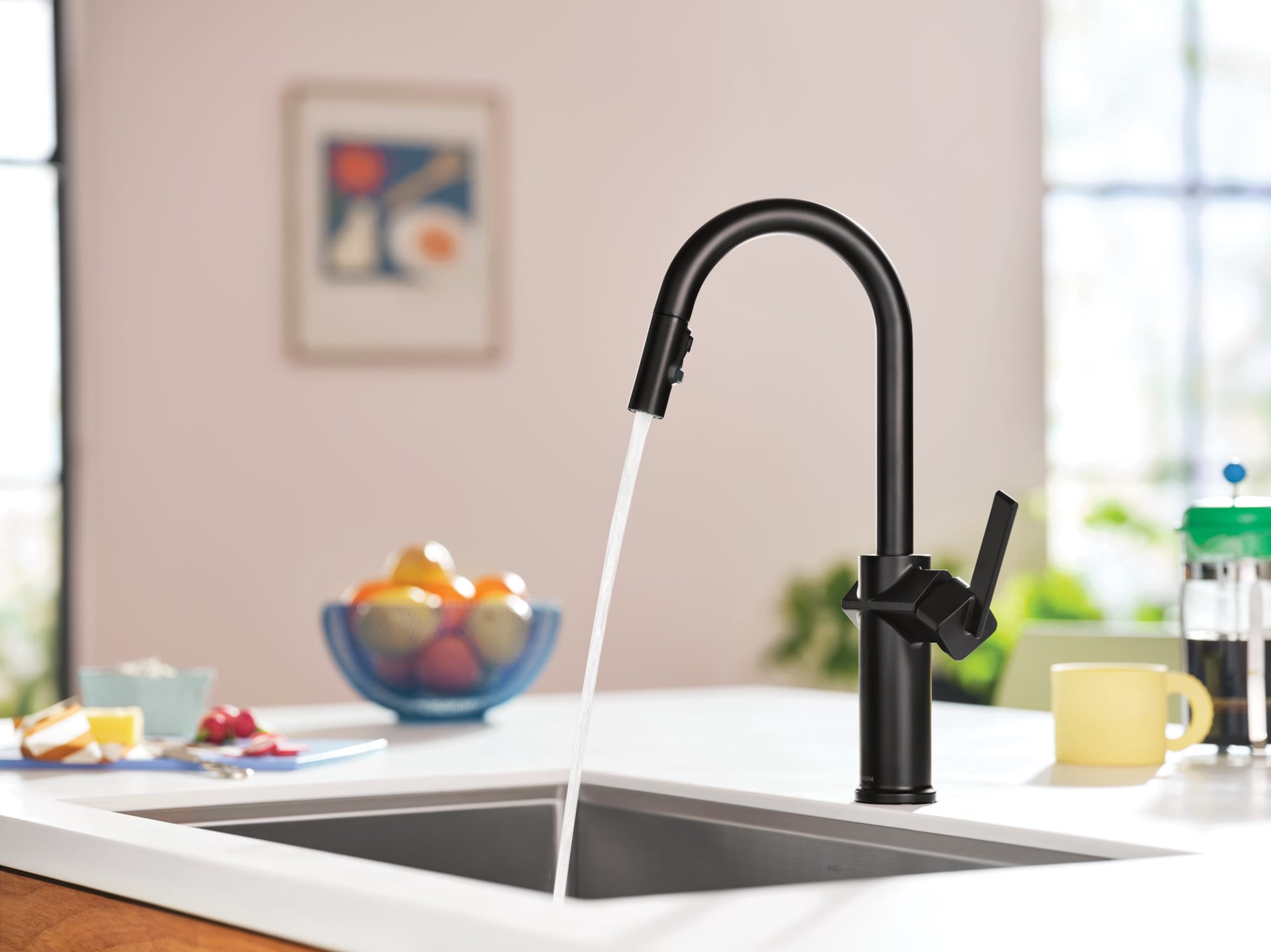 slide 5 of 6, Moen Joric Matte Black Single Handle Deck-mount Pull-down Kitchen Faucet with Sprayer (Includes Deck Plate), 1 ct