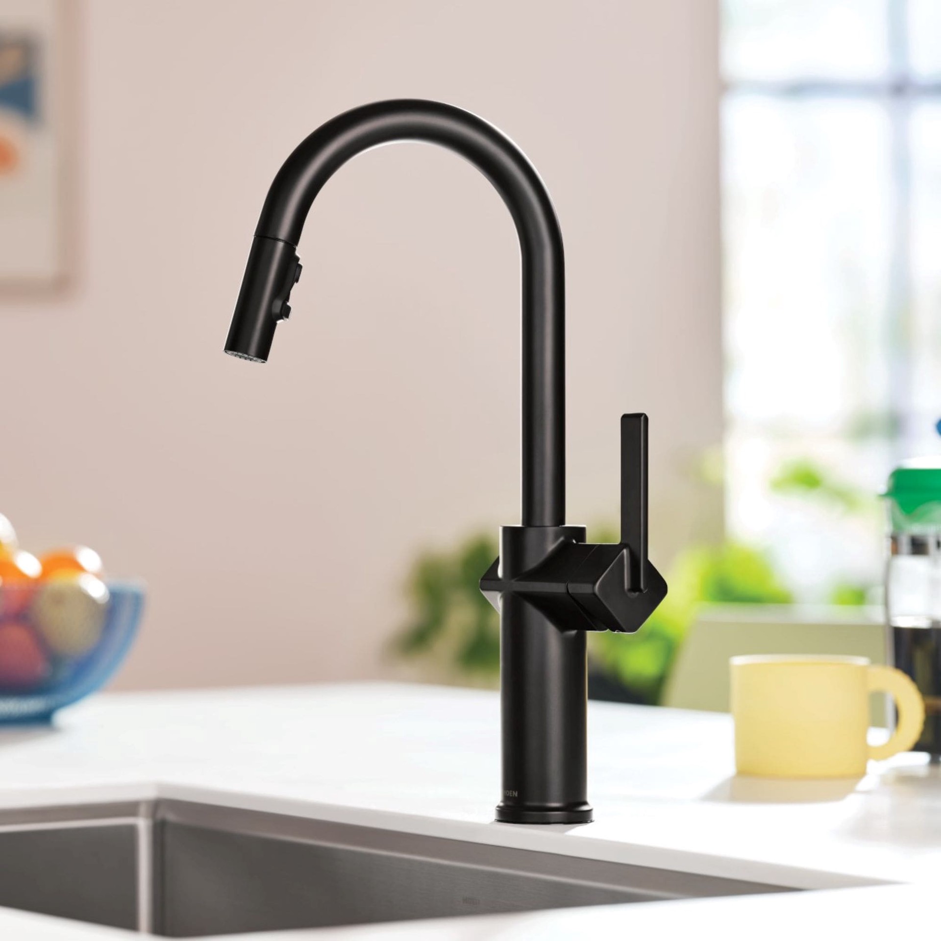 slide 1 of 6, Moen Joric Matte Black Single Handle Deck-mount Pull-down Kitchen Faucet with Sprayer (Includes Deck Plate), 1 ct
