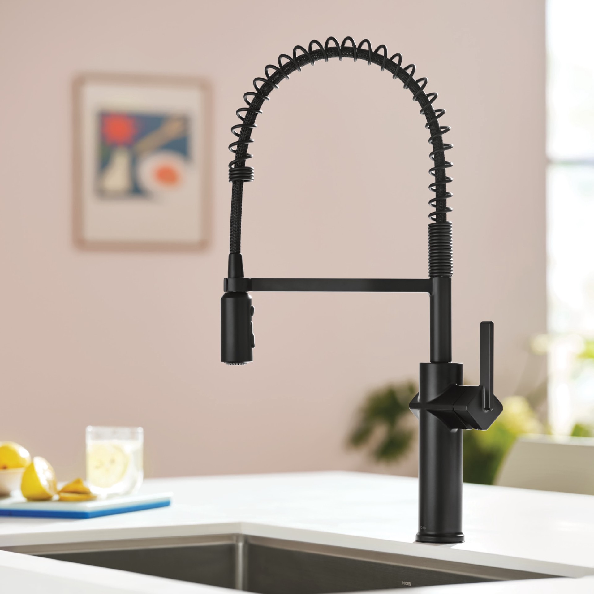slide 1 of 6, Moen Joric Matte Black Single Handle Deck-mount Pull-down Kitchen Faucet with Sprayer (Includes Deck Plate), 1 ct