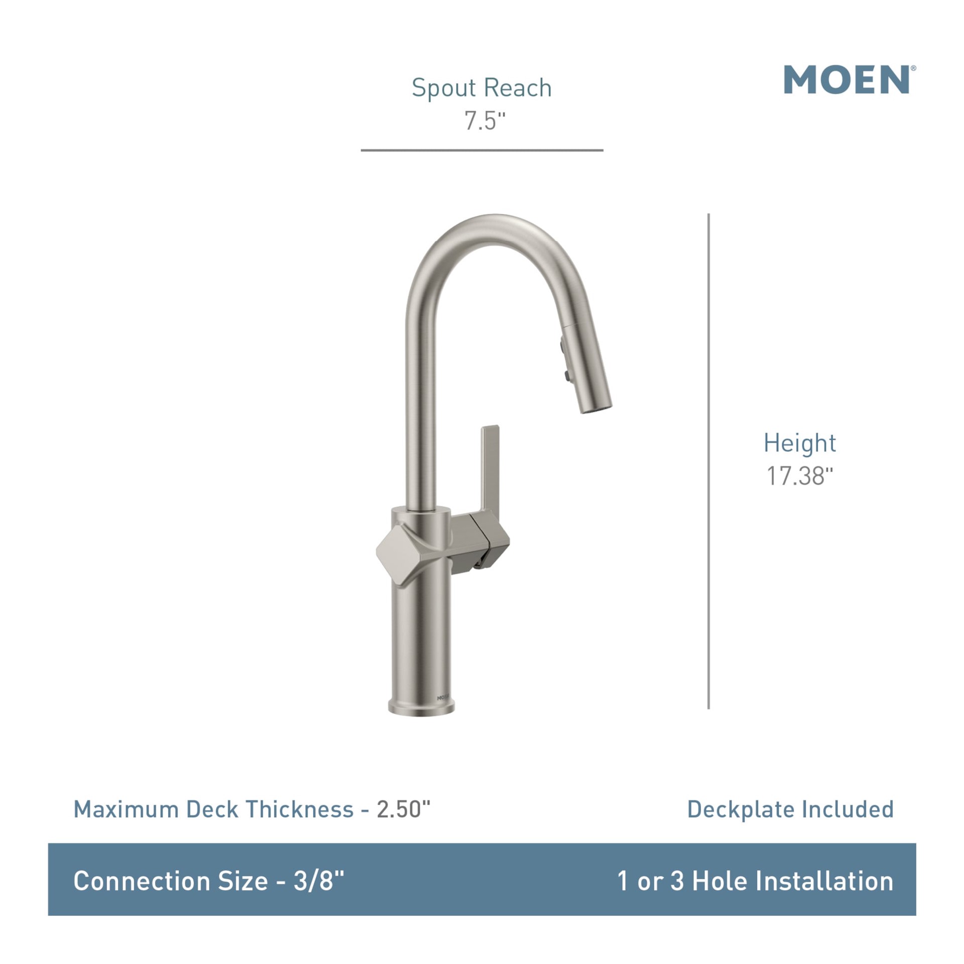 slide 4 of 6, Moen Joric Chrome Single Handle Deck-mount Pull-down Kitchen Faucet with Sprayer (Includes Deck Plate), 1 ct