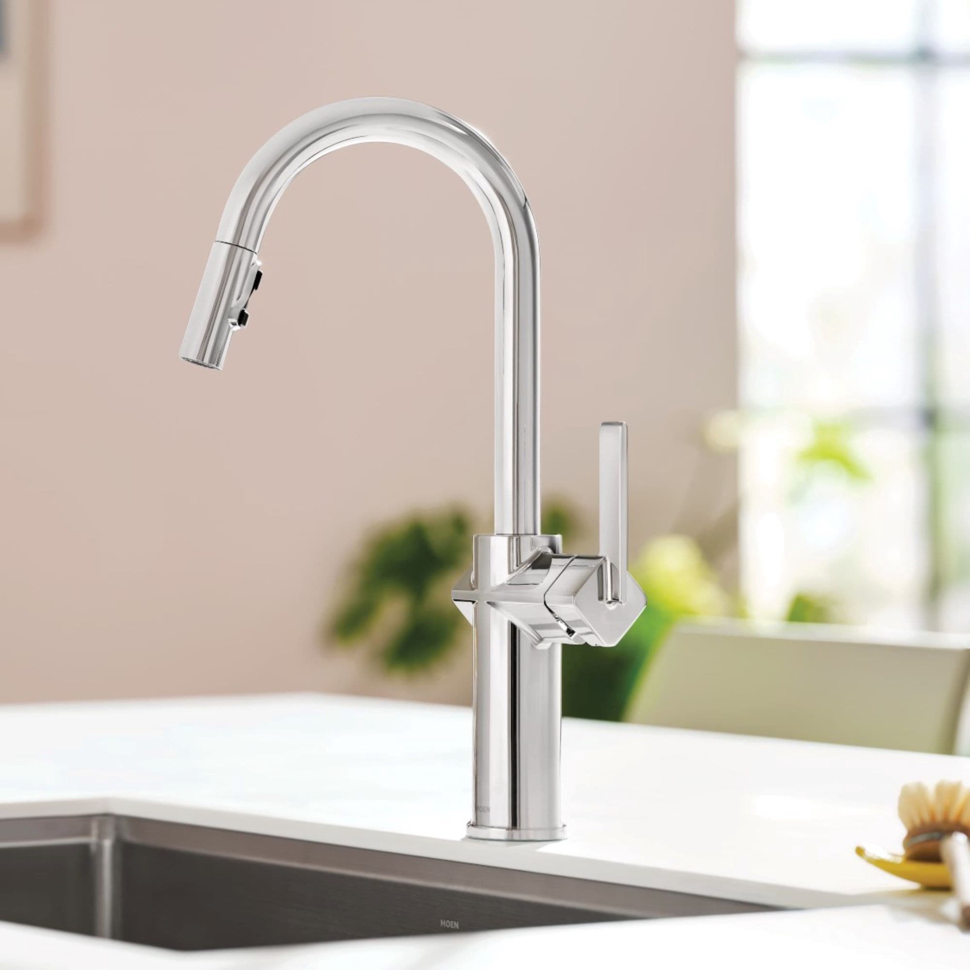 slide 1 of 6, Moen Joric Chrome Single Handle Deck-mount Pull-down Kitchen Faucet with Sprayer (Includes Deck Plate), 1 ct