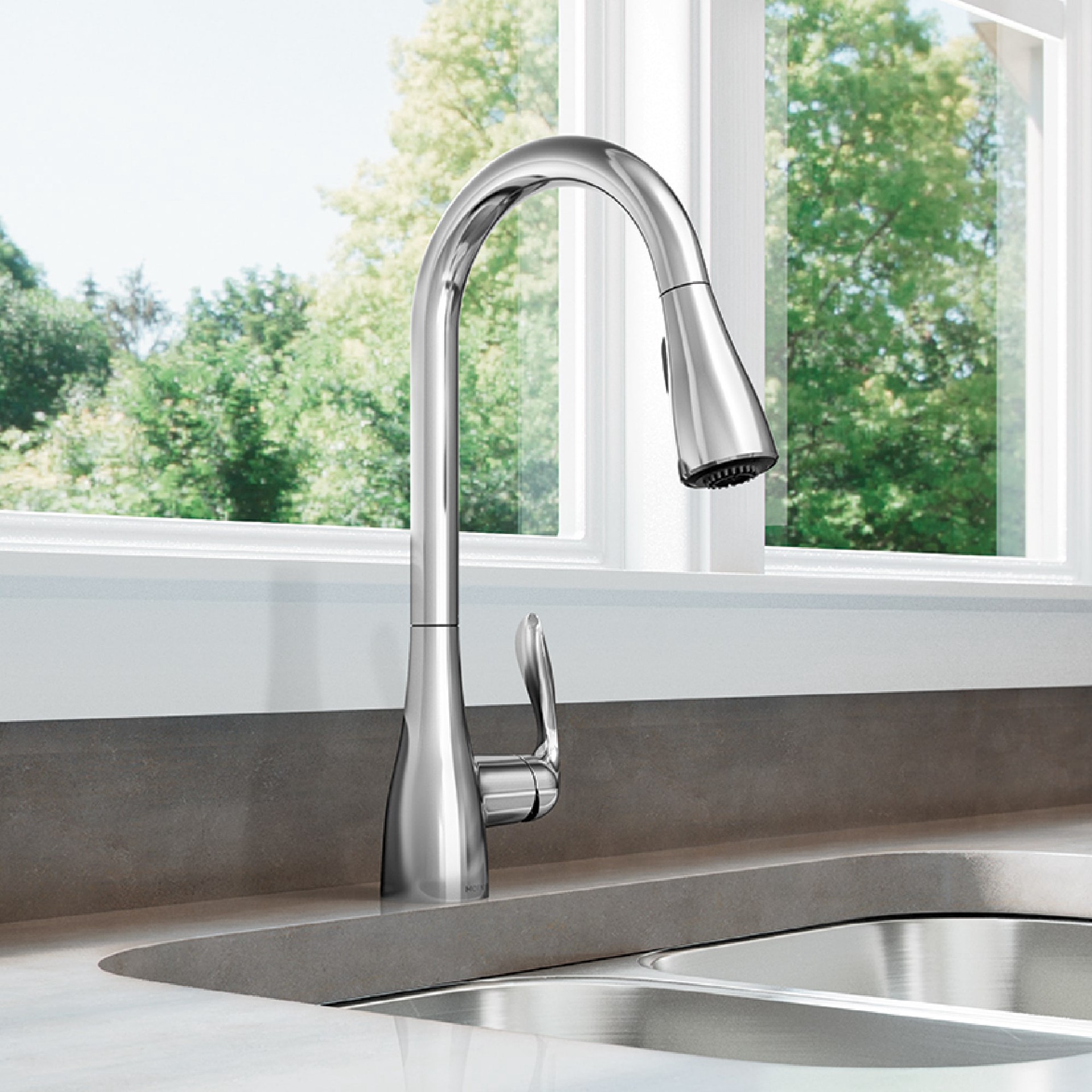 slide 1 of 6, Moen Georgene Chrome Single Handle Deck-mount Pull-down Kitchen Faucet with Sprayer (Includes Deck Plate), 1 ct