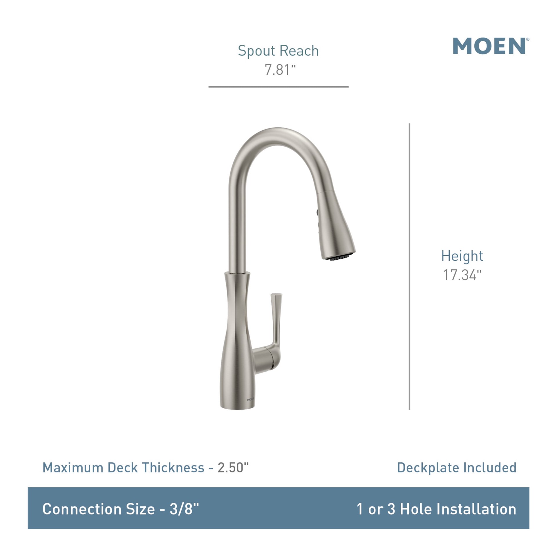 slide 4 of 6, Moen Arlia Spot Resist Stainless Single Handle Deck-mount Pull-down Kitchen Faucet with Sprayer (Includes Deck Plate), 1 ct