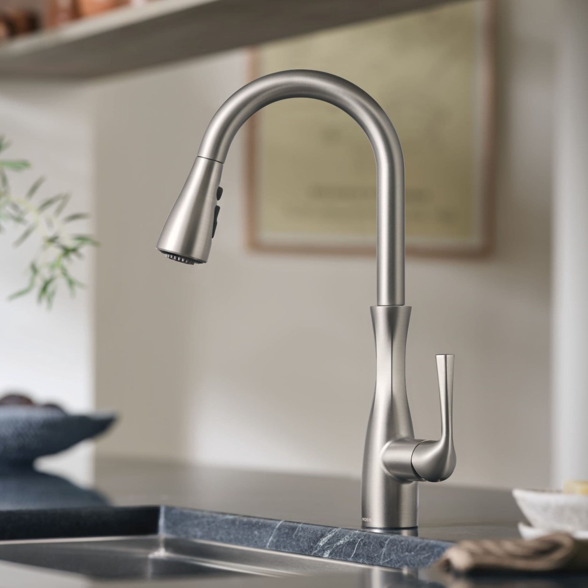 slide 1 of 6, Moen Arlia Spot Resist Stainless Single Handle Deck-mount Pull-down Kitchen Faucet with Sprayer (Includes Deck Plate), 1 ct