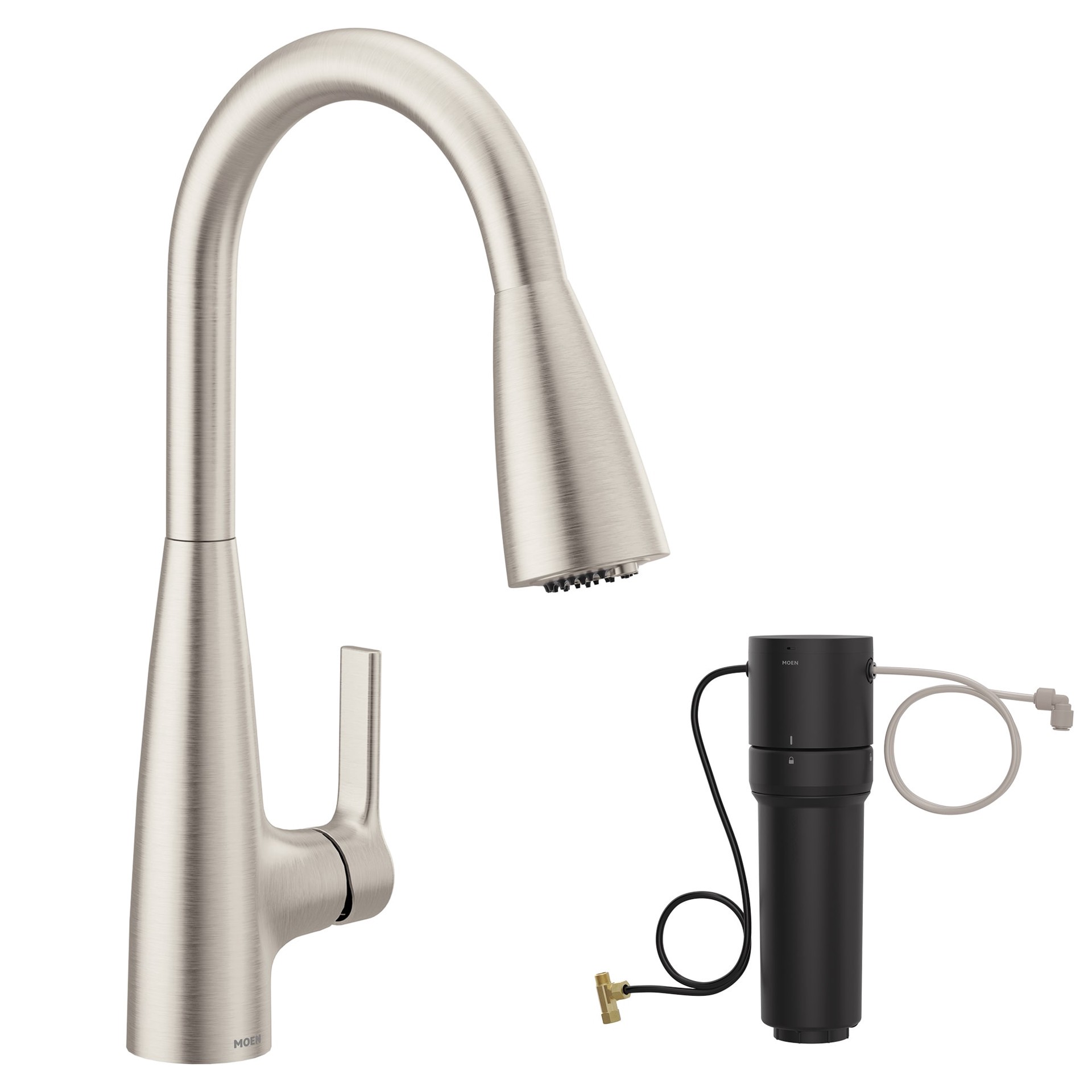 slide 2 of 6, Moen Haelyn Spot Resist Stainless Single Handle Deck-mount Filtered Pull-down Kitchen Faucet with Sprayer (Includes Deck Plate), 1 ct