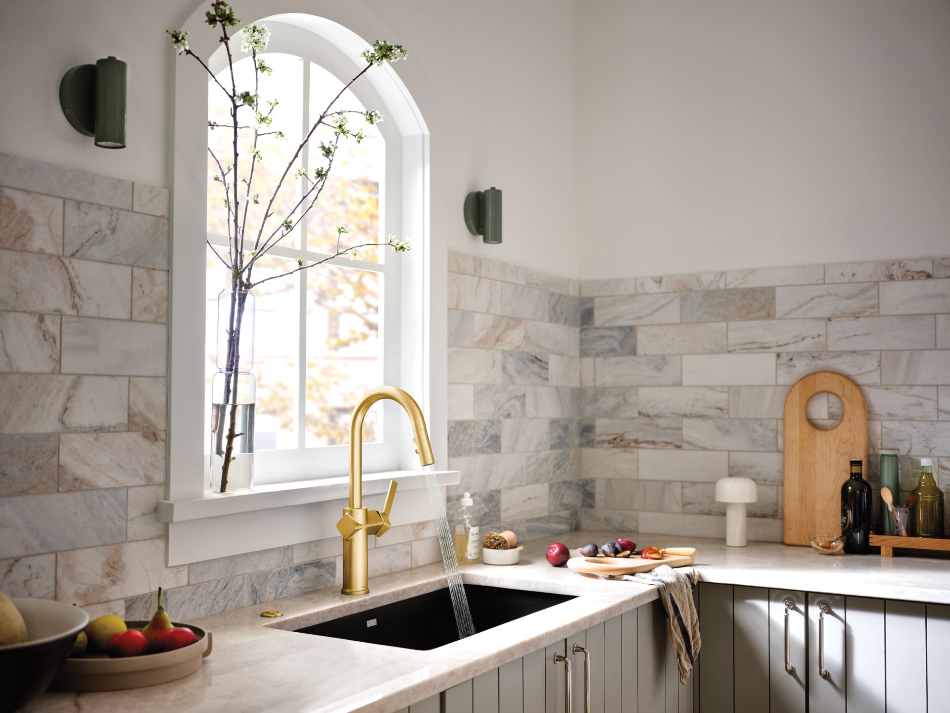 slide 6 of 6, Moen Joric Brushed Gold Single Handle Deck-mount Pull-down Kitchen Faucet with Sprayer (Includes Deck Plate), 1 ct