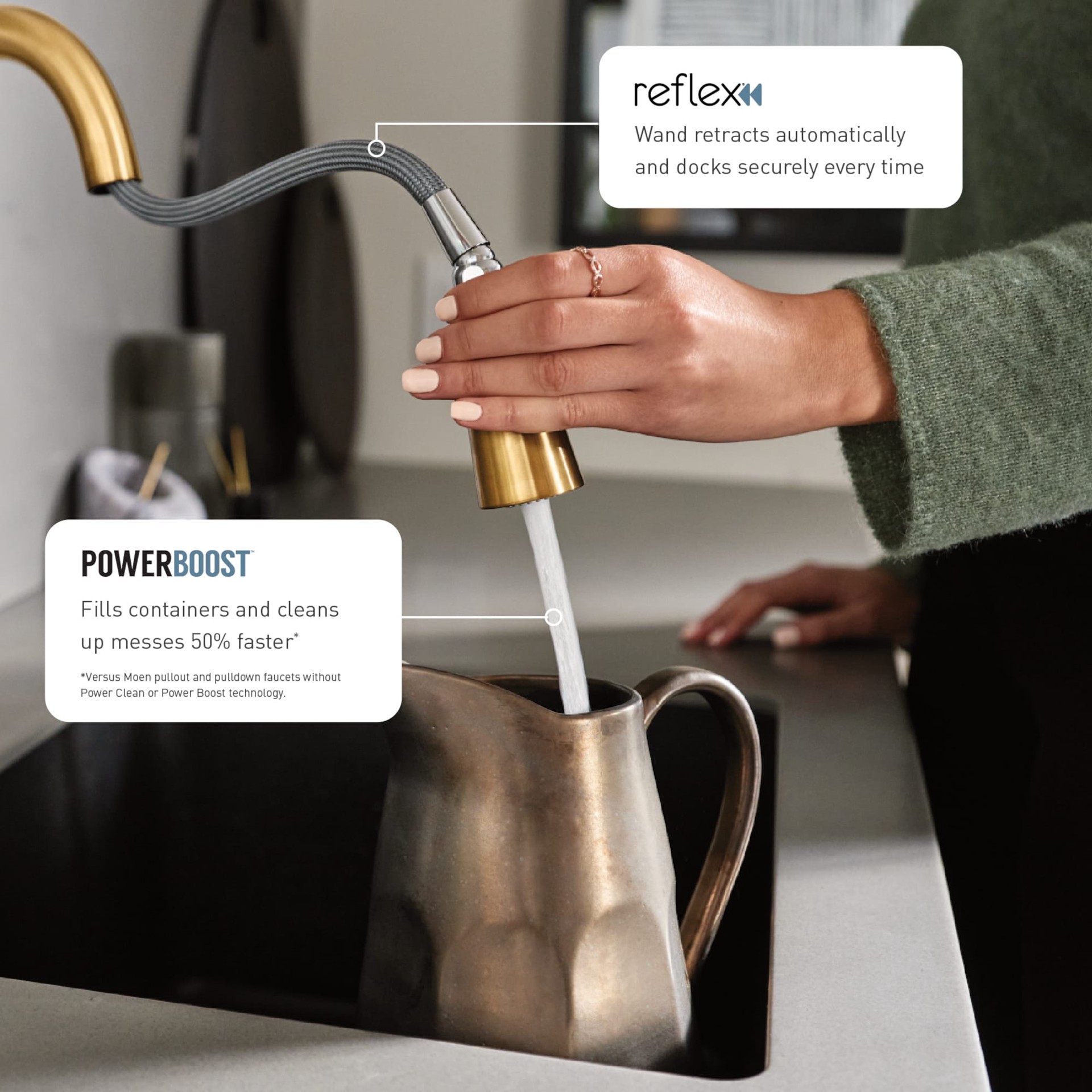 slide 3 of 6, Moen Joric Brushed Gold Single Handle Deck-mount Pull-down Kitchen Faucet with Sprayer (Includes Deck Plate), 1 ct