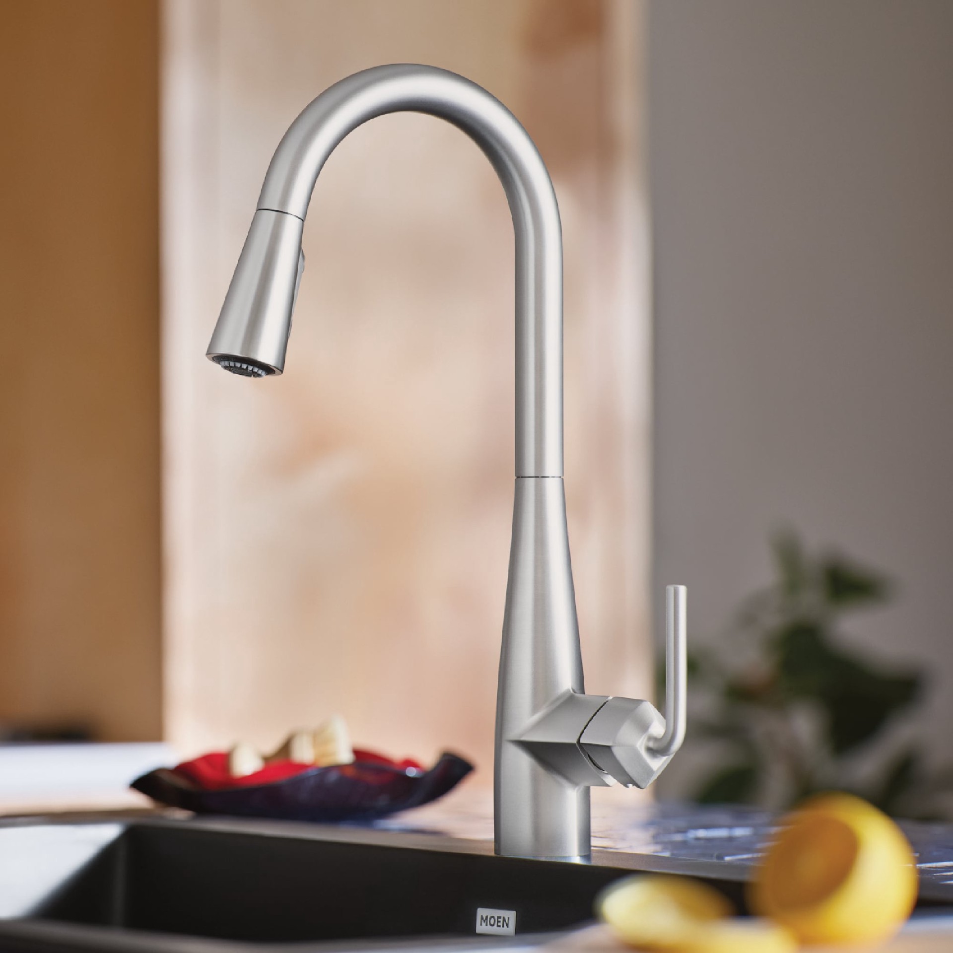slide 1 of 6, Moen Maureen Spot Resist Stainless Single Handle Deck-mount Pull-down Kitchen Faucet with Sprayer (Includes Deck Plate), 1 ct