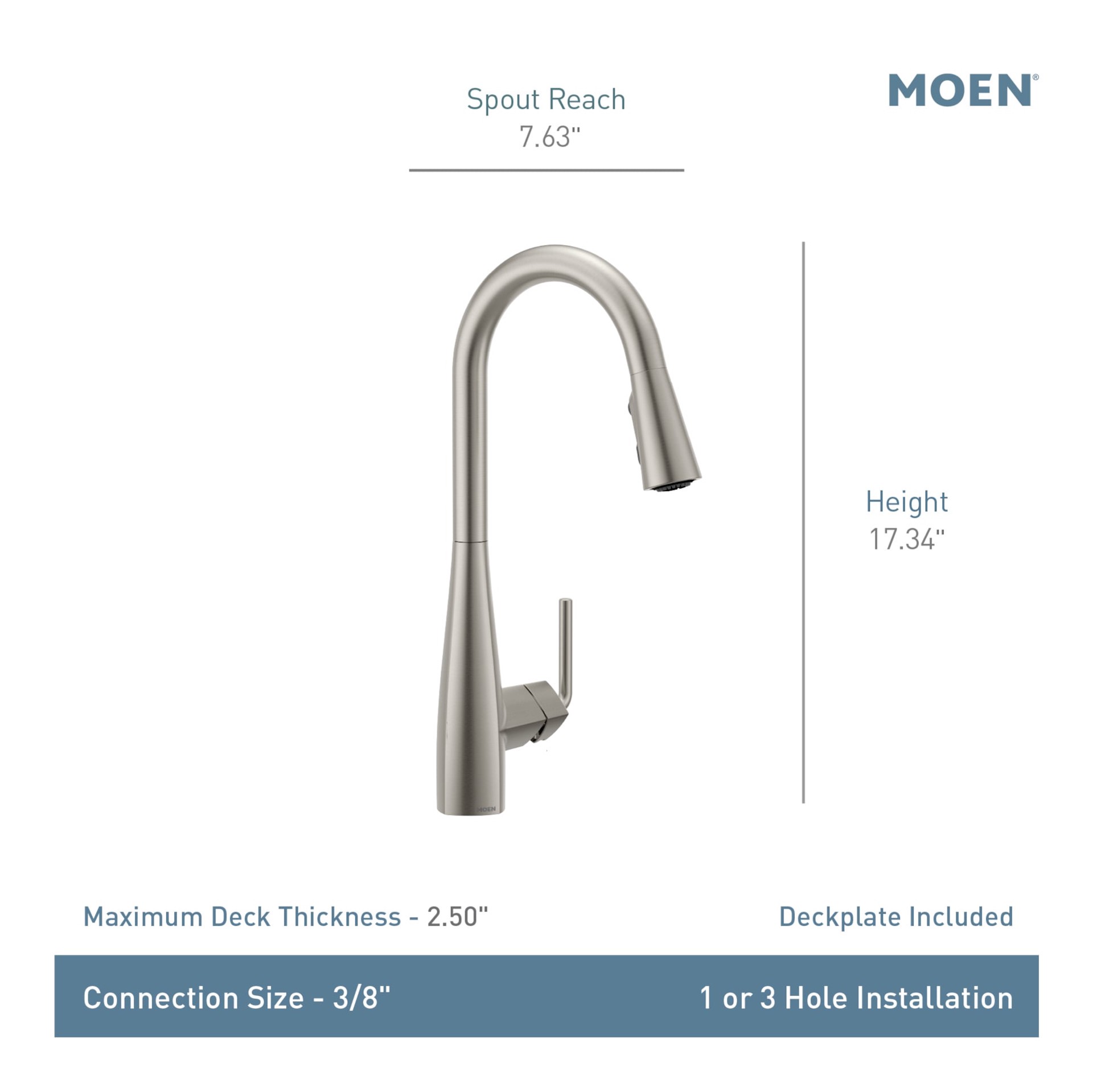 slide 6 of 6, Moen Maureen Spot Resist Stainless Single Handle Deck-mount Pull-down Kitchen Faucet with Sprayer (Includes Deck Plate), 1 ct