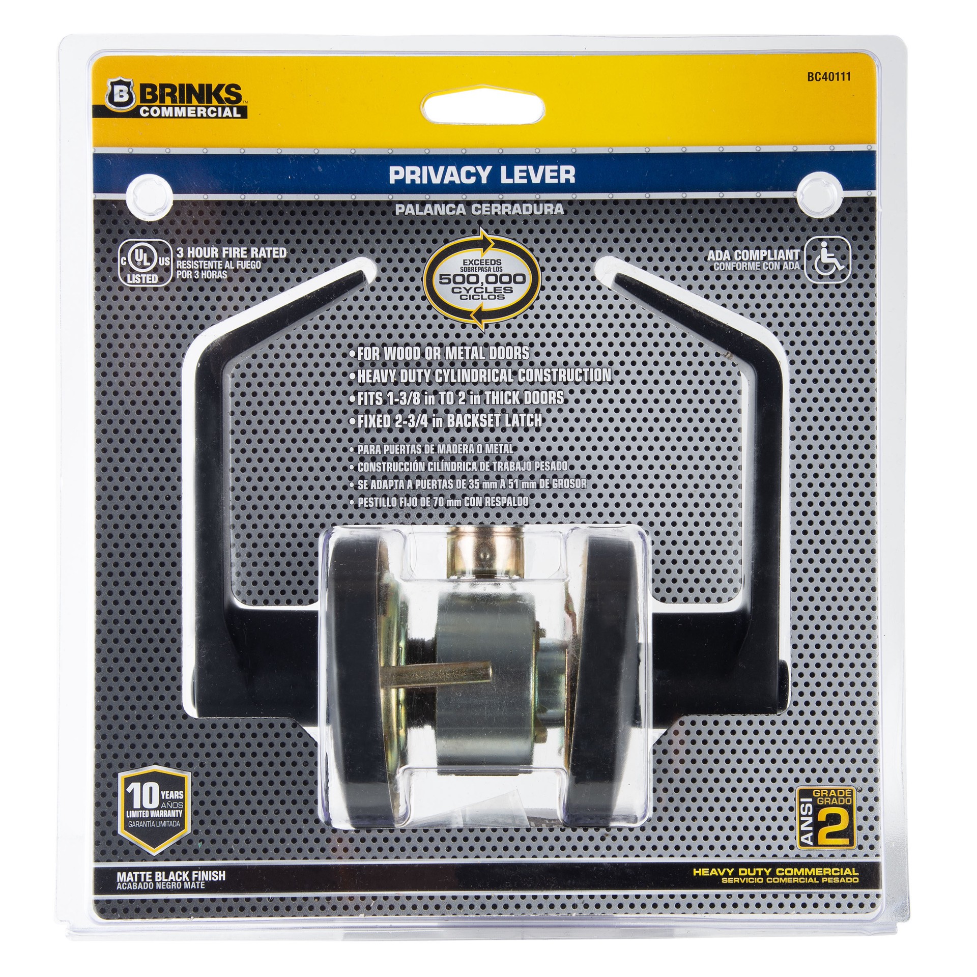 slide 1 of 6, BRINKS COMMERCIAL Heavy Duty Commercial Lever Matte Black Interior Bed/Bath Privacy Door Handle, 1 ct