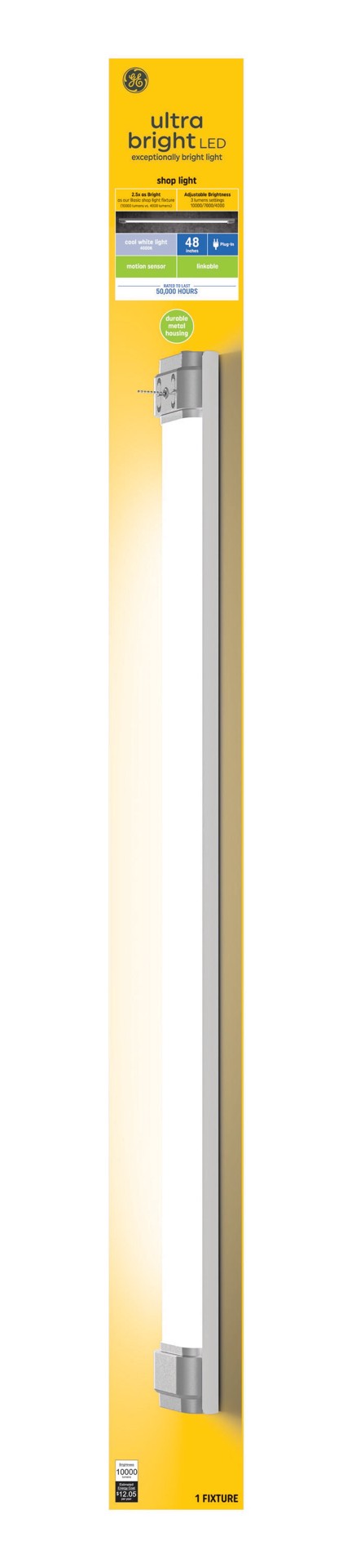 slide 2 of 5, GE 4-ft 10000 Lumens White Cool White LED Linear Garage Shop Light, 1 ct