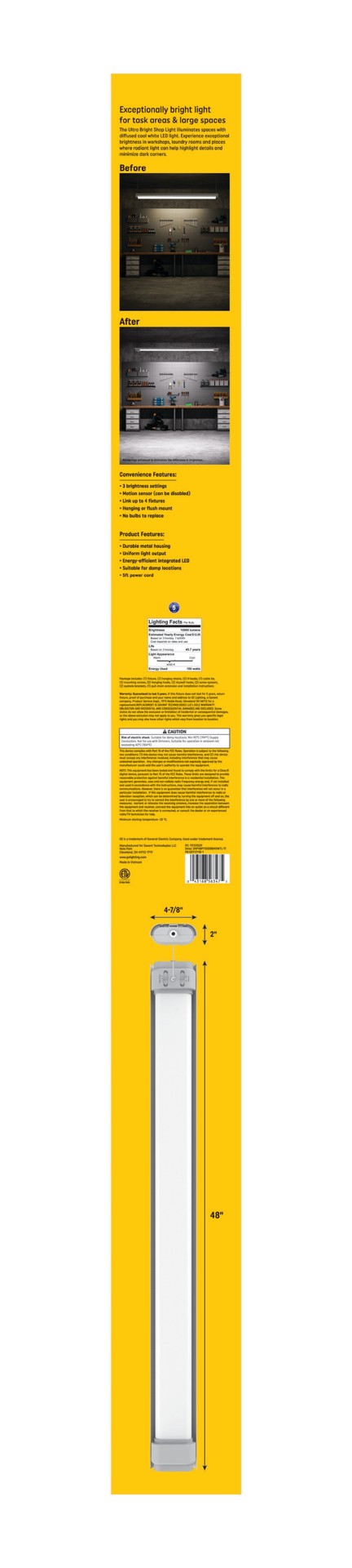 slide 3 of 5, GE 4-ft 10000 Lumens White Cool White LED Linear Garage Shop Light, 1 ct