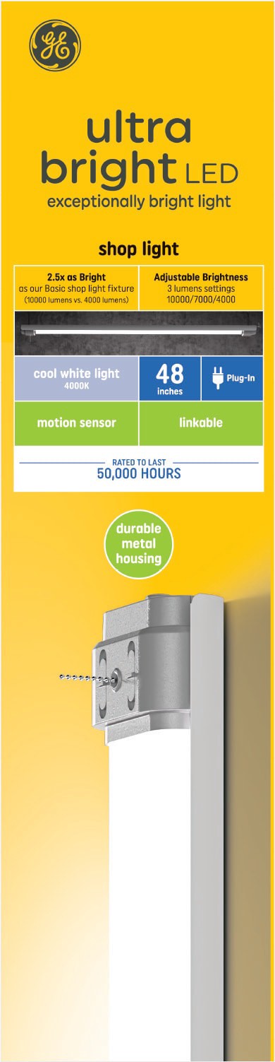 slide 1 of 5, GE 4-ft 10000 Lumens White Cool White LED Linear Garage Shop Light, 1 ct