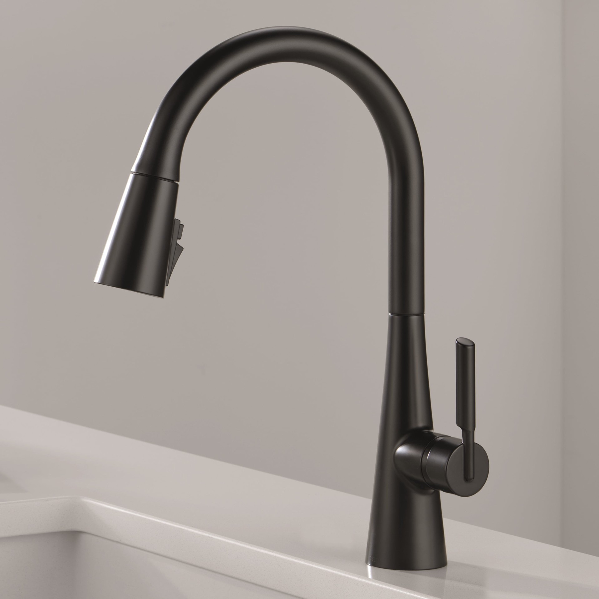 slide 1 of 6, Delta Kylo Black Single Handle Deck-mount Pull-down Kitchen Faucet with Sprayer (Includes Deck Plate), 1 ct