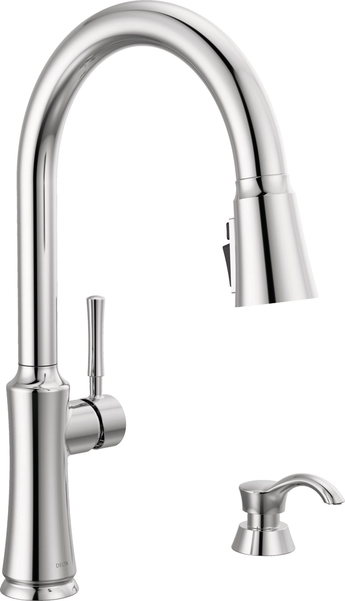 slide 2 of 6, Delta Chalet Chrome Single Handle Deck-mount Pull-down Kitchen Faucet with Sprayer (Includes Deck Plate) (Includes Soap Dispenser), 1 ct