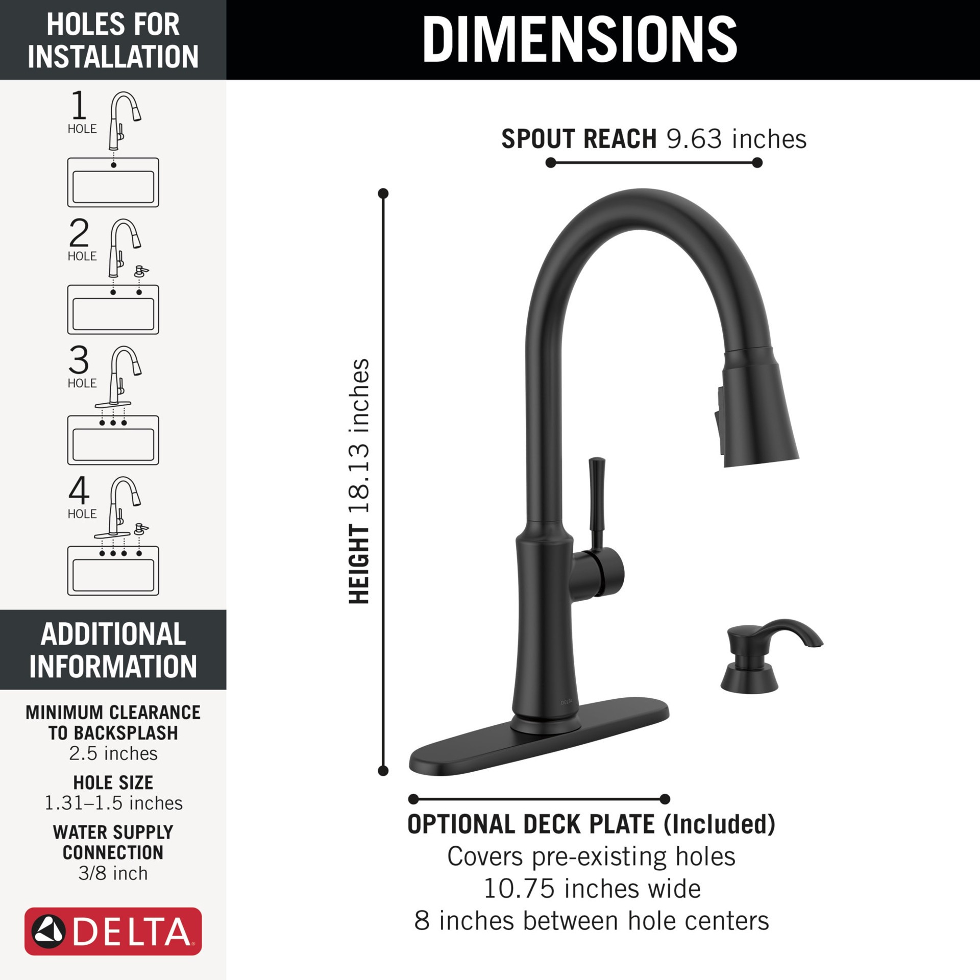 slide 4 of 6, Delta Chalet Black Single Handle Deck-mount Pull-down Kitchen Faucet with Sprayer (Includes Deck Plate) (Includes Soap Dispenser), 1 ct